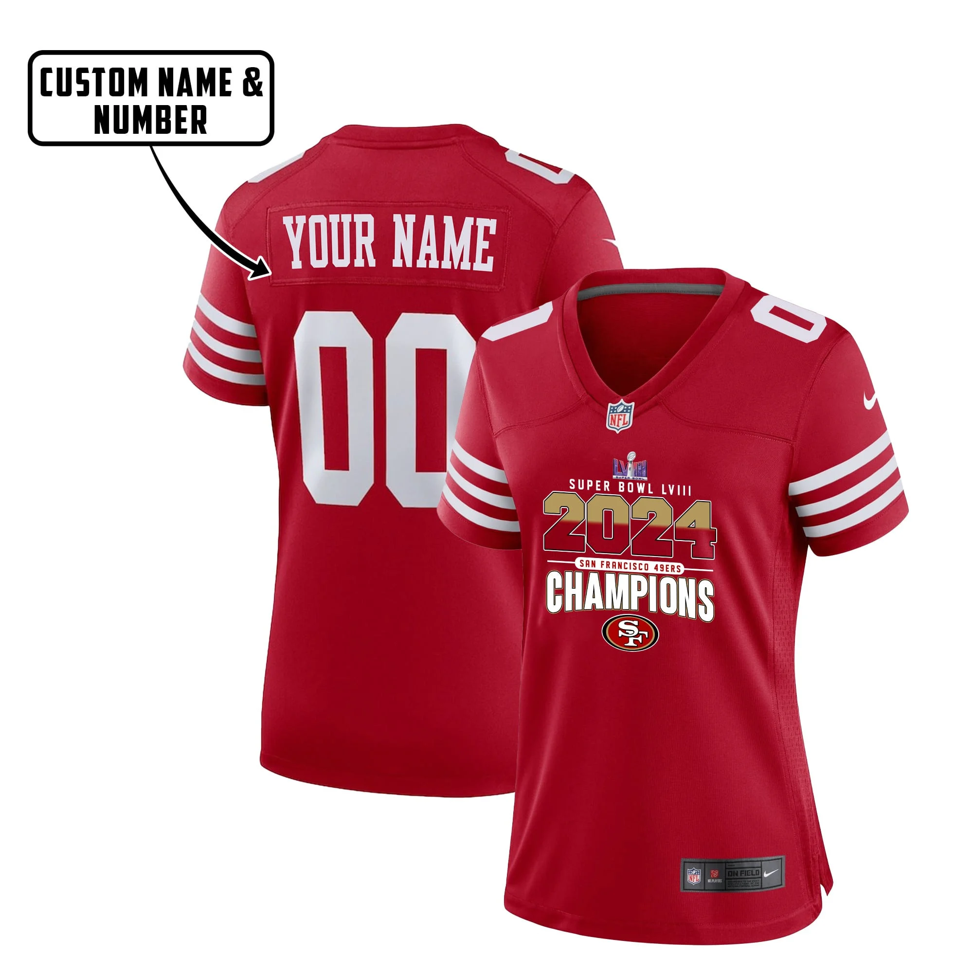 San Francisco 49ers Super Bowl LVIII 2024 Game Jersey - Women, Red V5