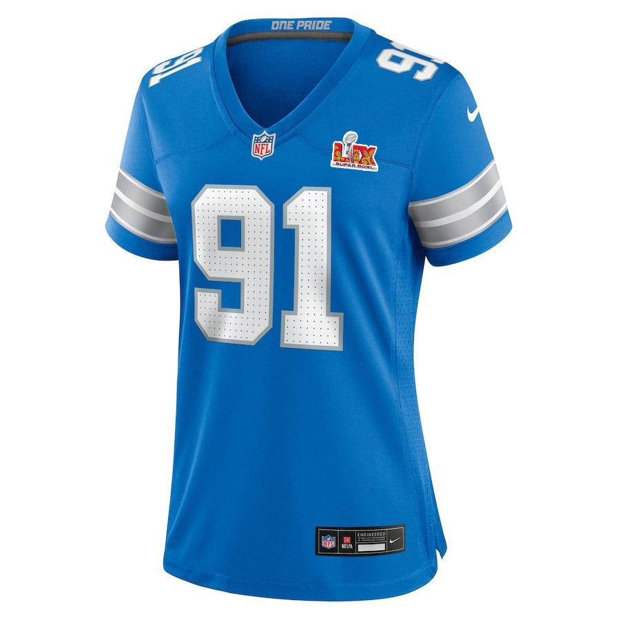 Levi Onwuzurike #91 Detroit Lions Super Bowl LIX Women's Jersey - Blue