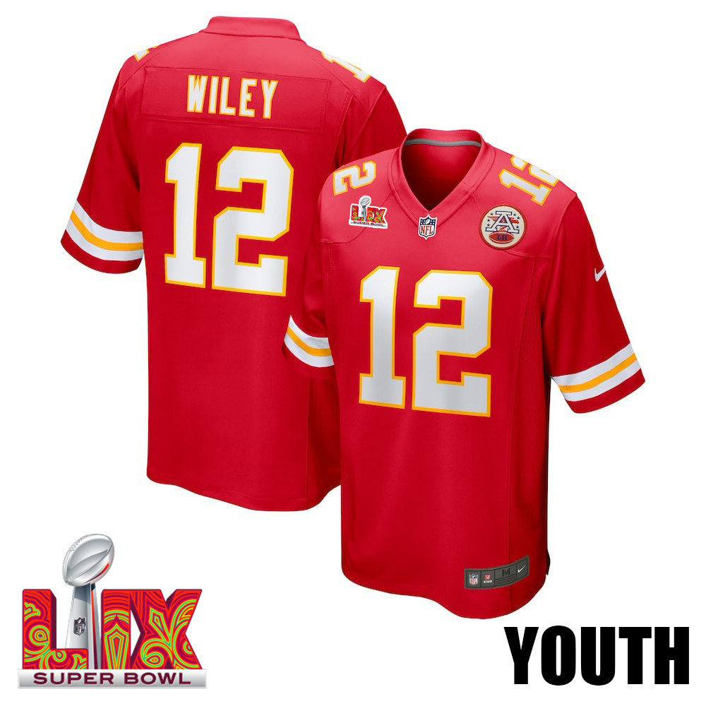 Jared Wiley #12 Kansas City Chiefs Super Bowl LIX YOUTH Jersey - Red