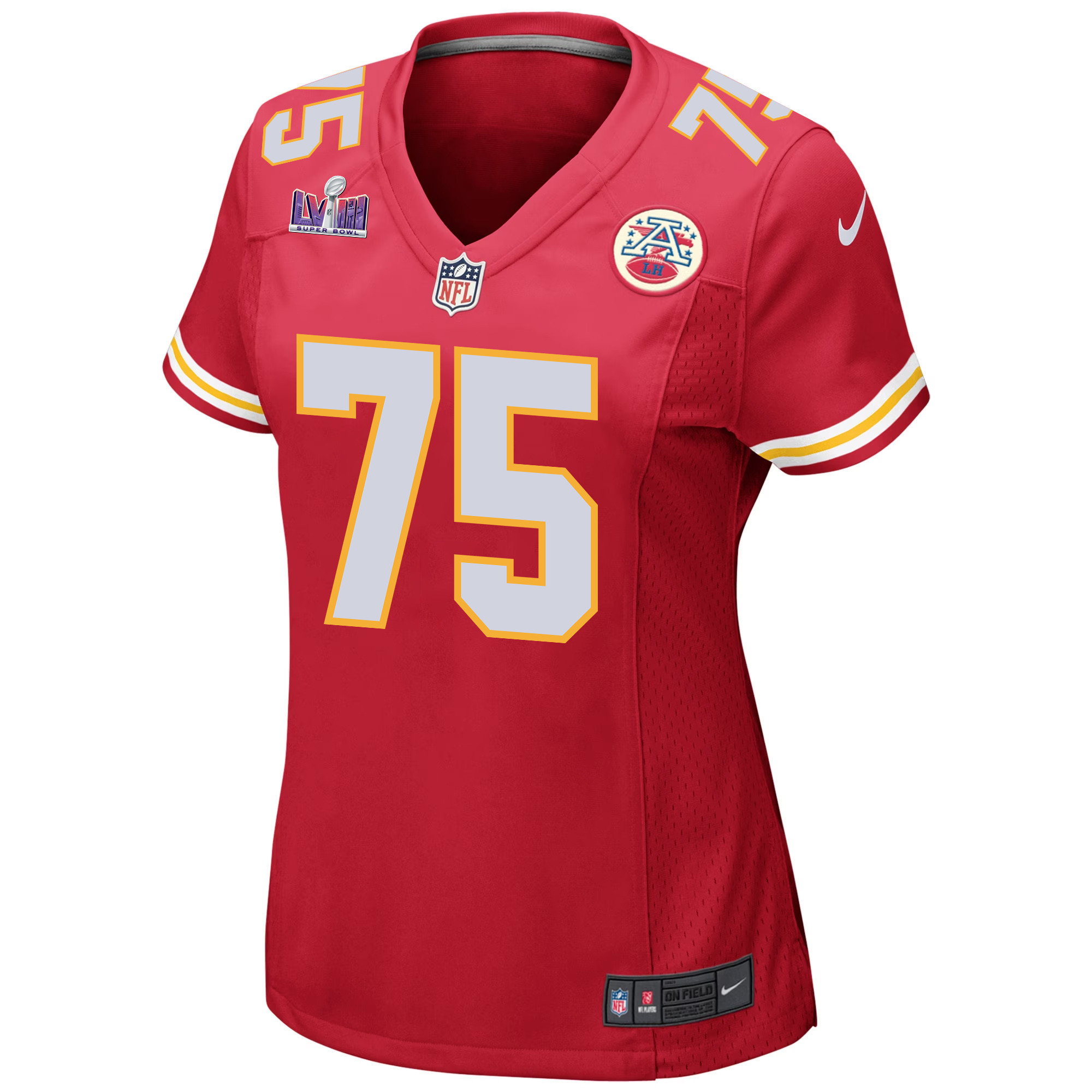 Darian Kinnard 75 Kansas City Chiefs Super Bowl LVIII Patch Game Women Jersey - Red