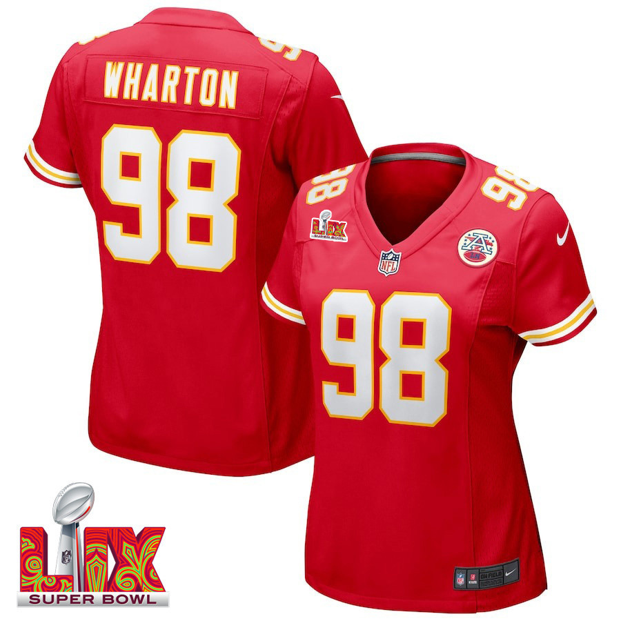 Tershawn Wharton #98 Kansas City Chiefs Super Bowl LIX Women's Jersey - Red