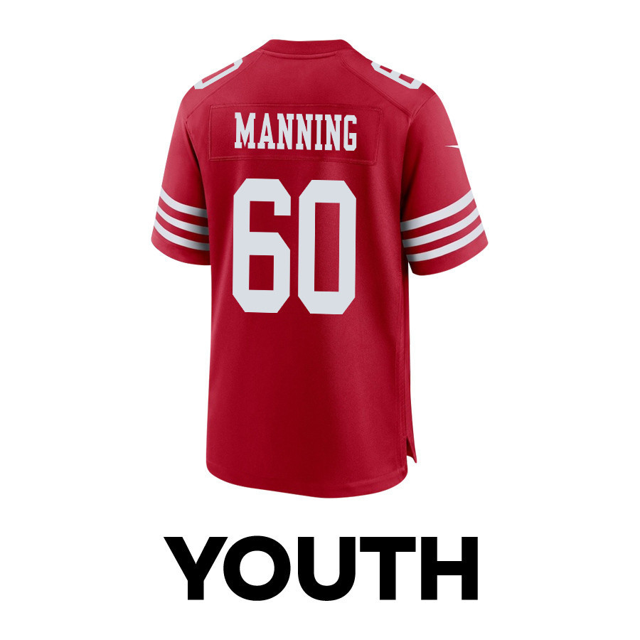 Ilm Manning 60 San Francisco 49ers Super Bowl LVIII Patch Game YOUTH Jersey - Scarlet