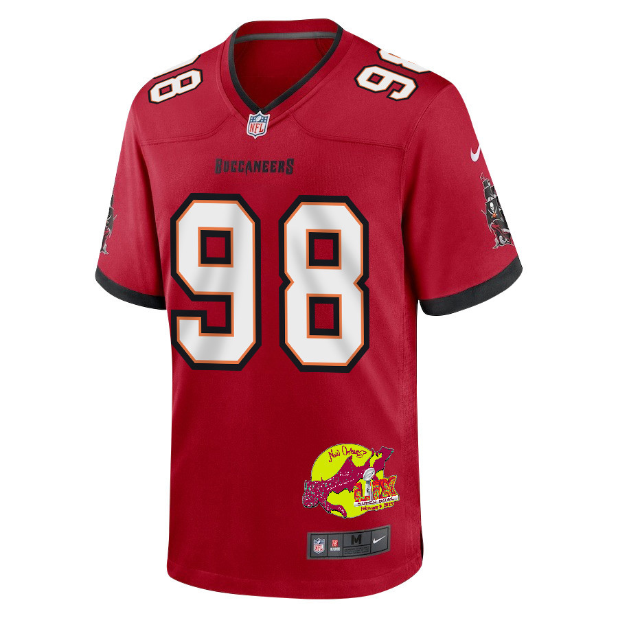 Anthony Nelson 98 Tampa Bay Buccaneers Super Bowl LIX New Orleans Patch Game Men Jersey - Red