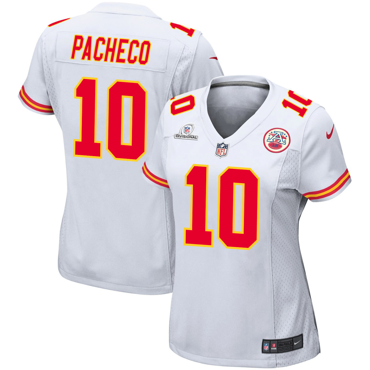 Isiah Pacheco 10 Kansas City Chiefs Super Bowl LVIII Patch Game Women Jersey - White