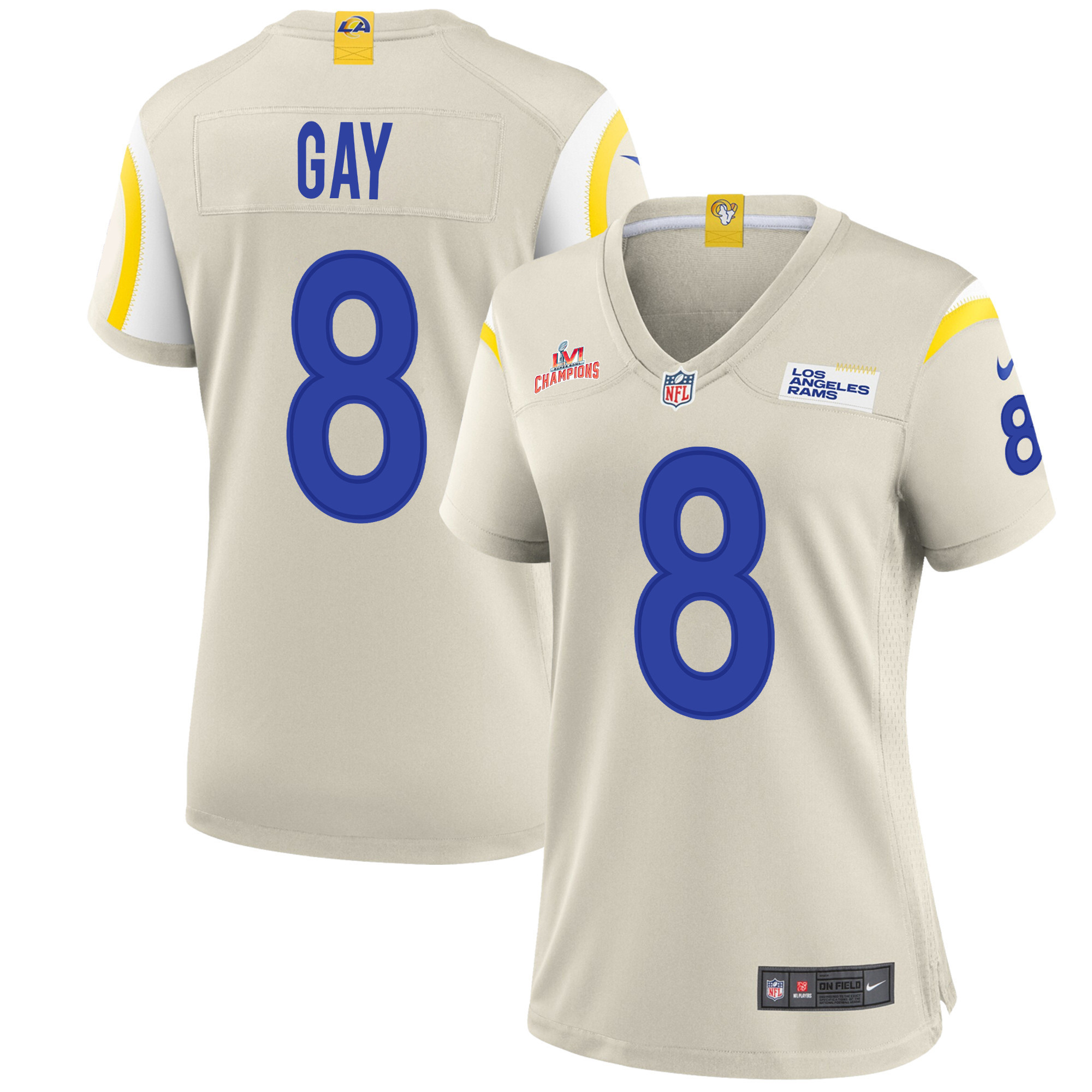 Super Bowl LVI Champions Los Angeles Rams Matt Gay 8 Bone Women's Jersey Jersey