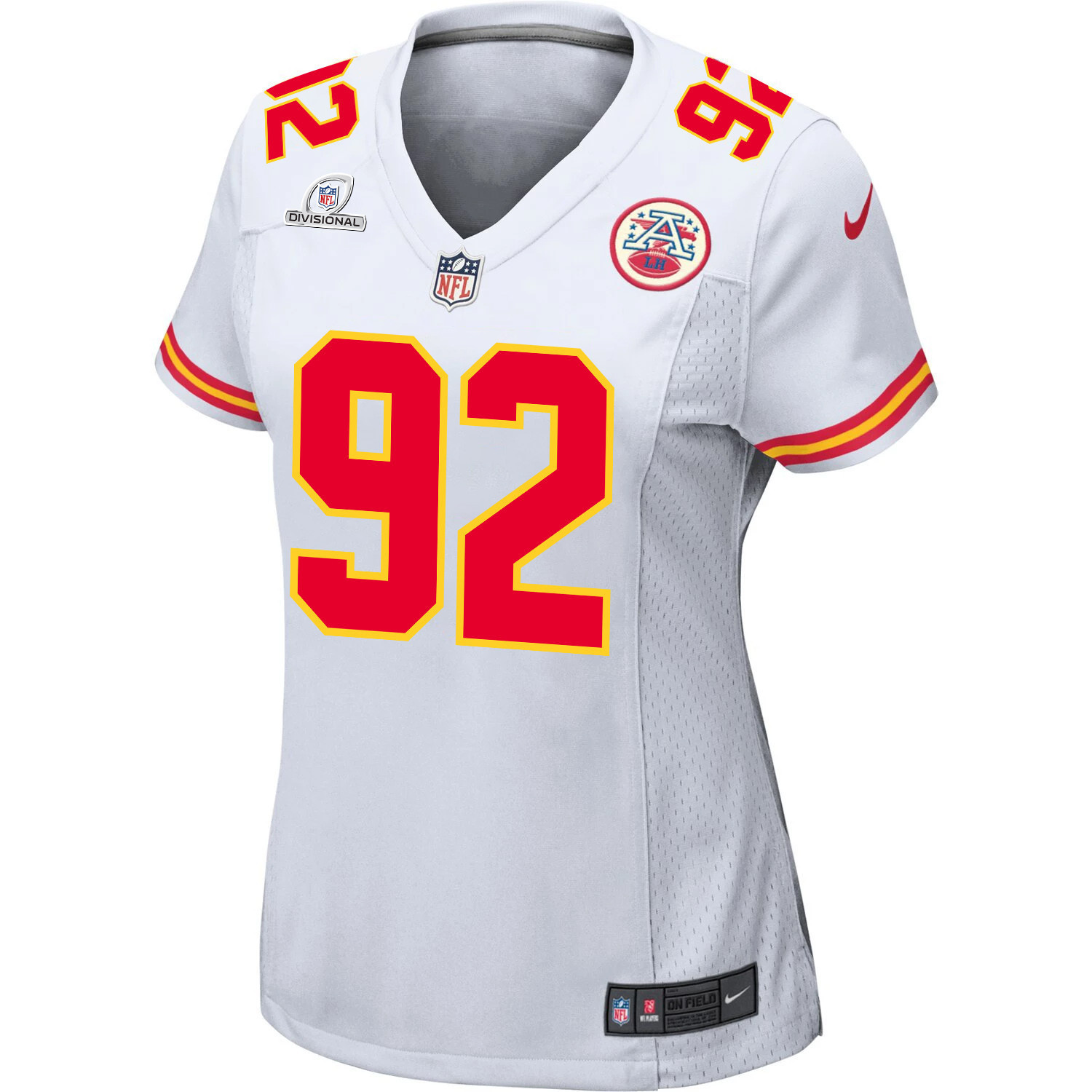 Neil Farrell 92 Kansas City Chiefs Super Bowl LVIII Patch Game Women Jersey - White