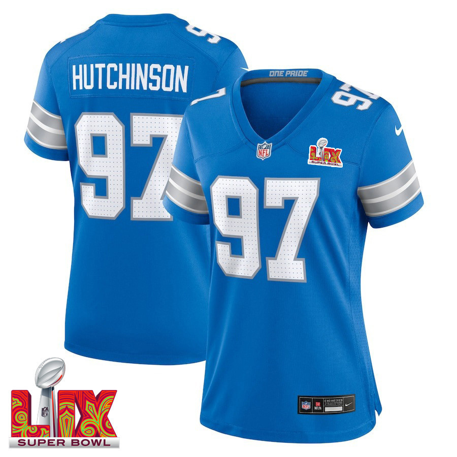 Aidan Hutchinson #97 Detroit Lions Super Bowl LIX Women's Jersey - Blue