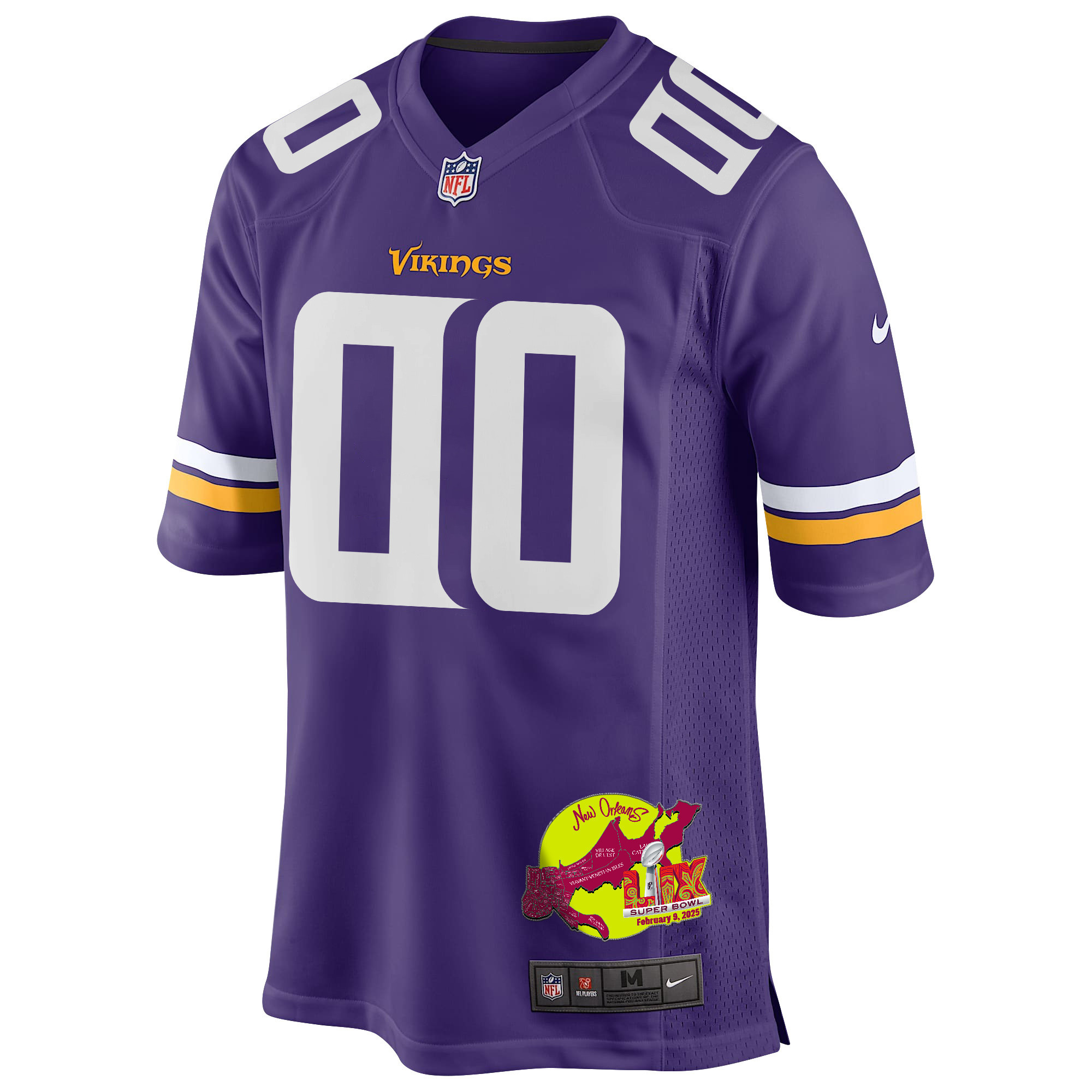 Minnesota Vikings Super Bowl LIX New Orleans Patch Game Men Custom Jersey - Purple