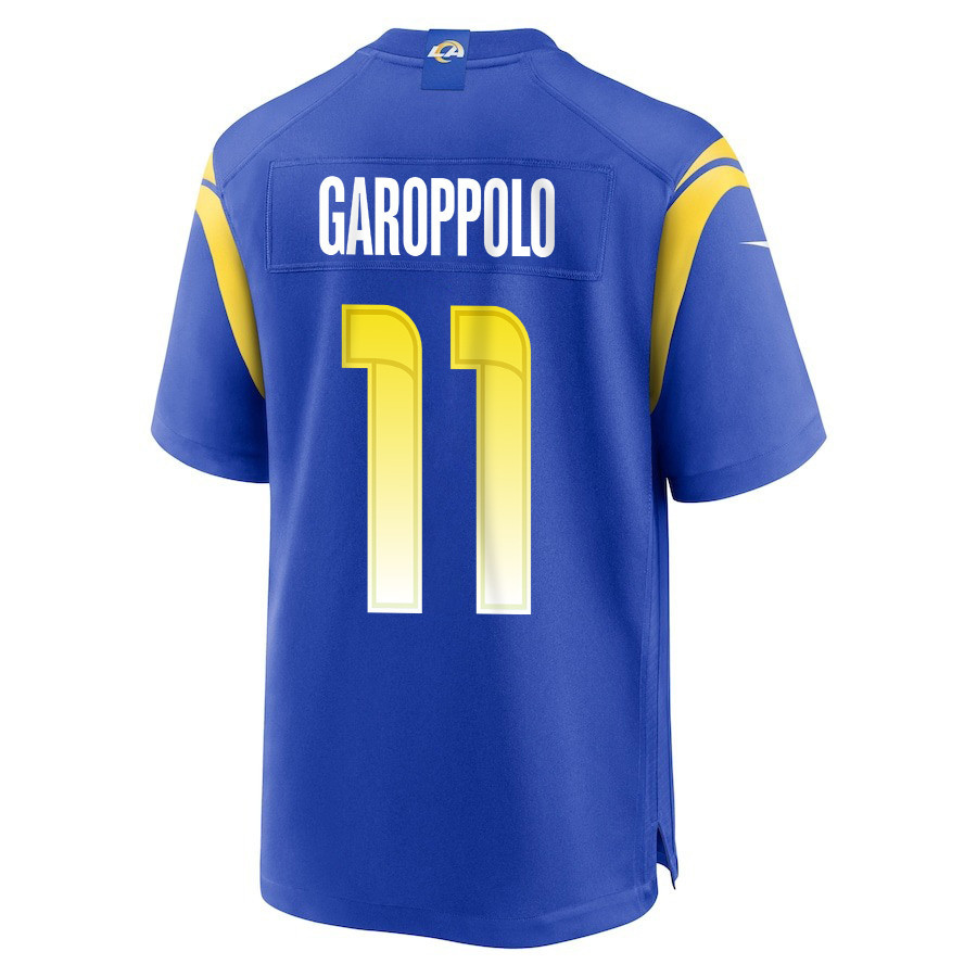 Jimmy Garoppolo 11 Los Angeles Rams Super Bowl LIX New Orleans Patch Game Men Jersey - Royal