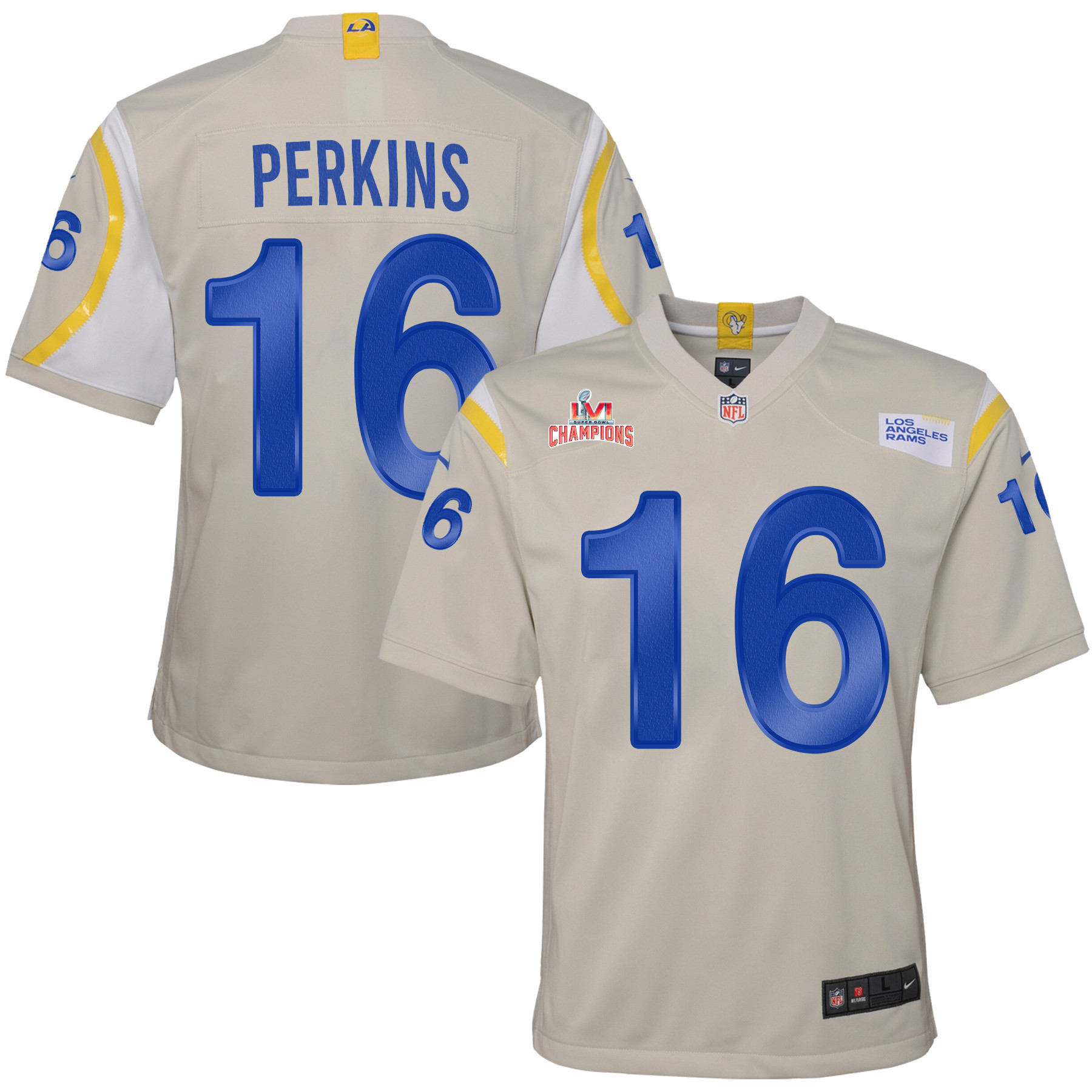 Super Bowl LVI Champions Los Angeles Rams Bryce Perkins 16 Bone Youth's Jersey Jersey