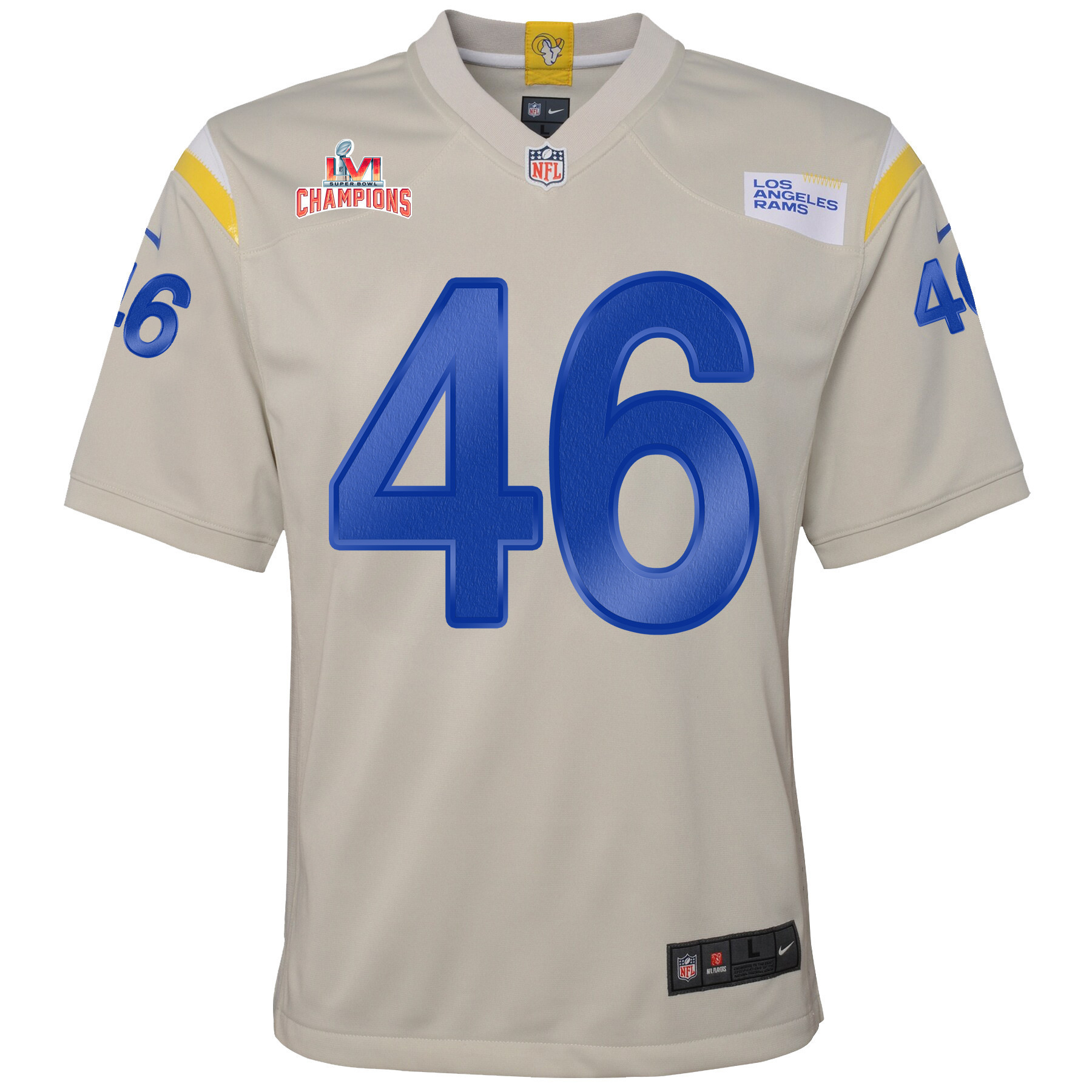 Super Bowl LVI Champions Los Angeles Rams Grant Haley 46 Bone Youth's Jersey Jersey