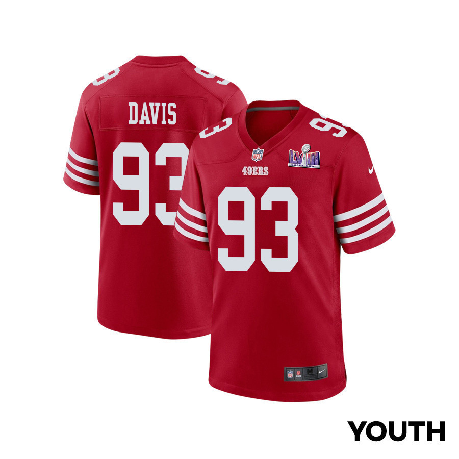 Kalia Davis 93 San Francisco 49ers Super Bowl LVIII Patch Game YOUTH Jersey - Scarlet