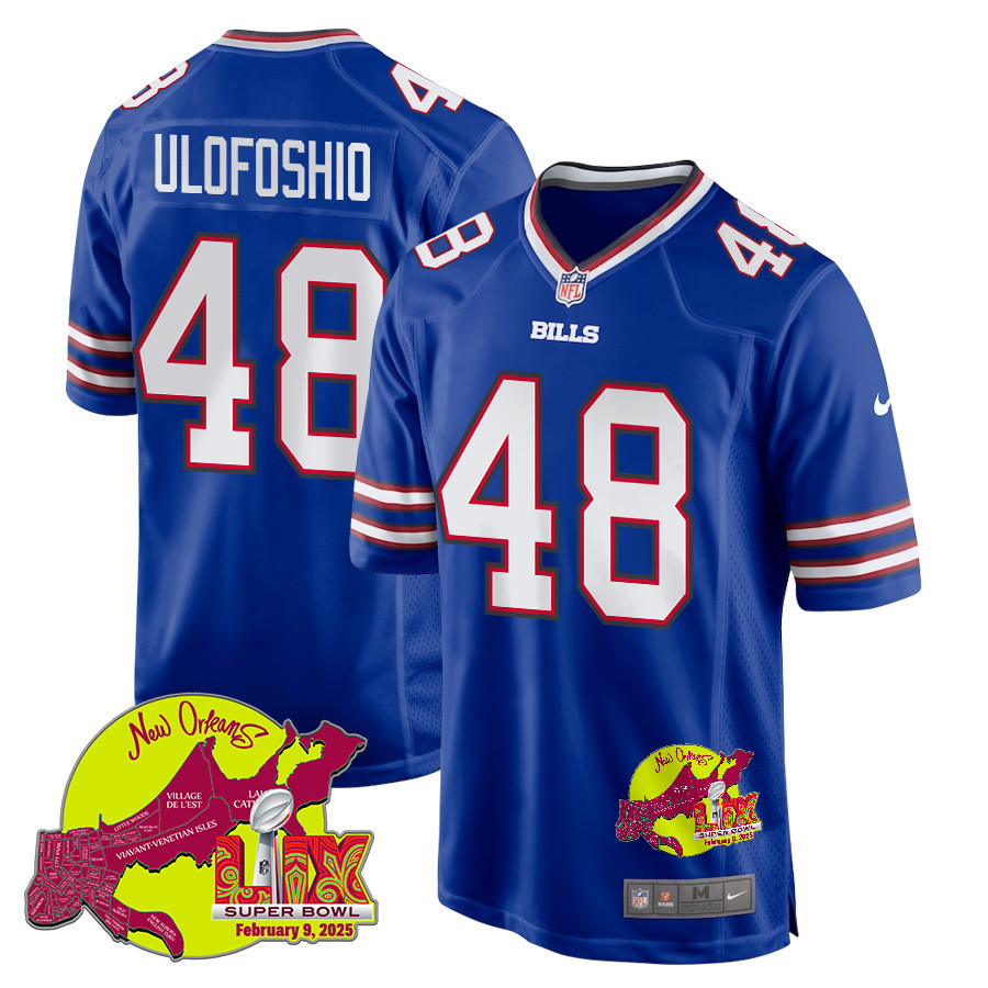 Edefuan Ulofoshio 48 Buffalo Bills Super Bowl LIX New Orleans Patch Game Men Jersey - Royal