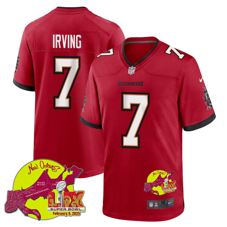 Bucky Irving 7 Tampa Bay Buccaneers Super Bowl LIX New Orleans Patch Game Men Jersey - Red