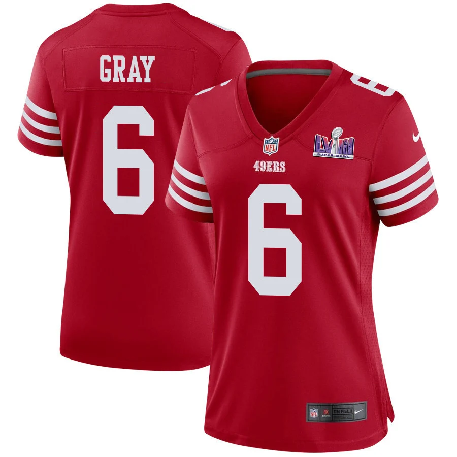 Danny Gray 6 San Francisco 49ers Super Bowl LVIII Patch Game Women Jersey - Scarlet