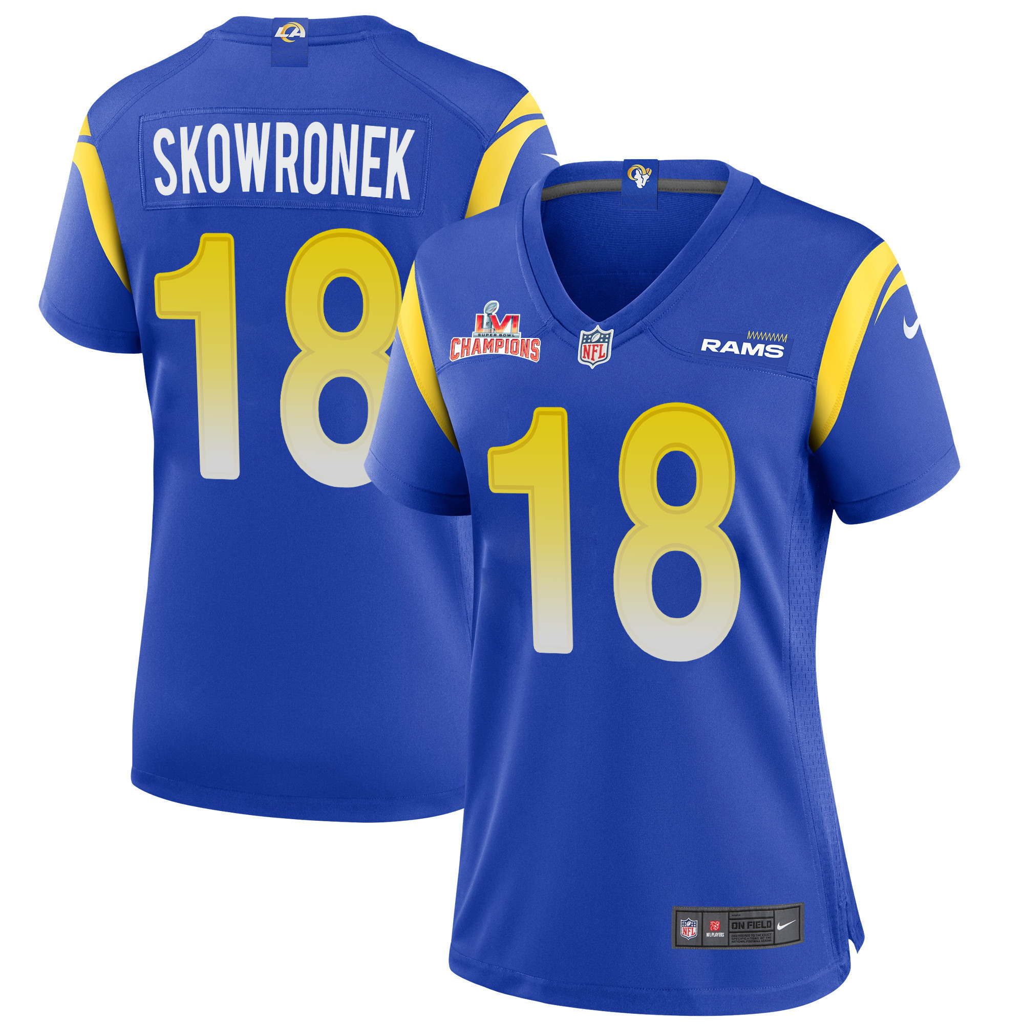 Super Bowl LVI Champions Los Angeles Rams Ben Skowronek 18 Royal Women's Jersey Jersey
