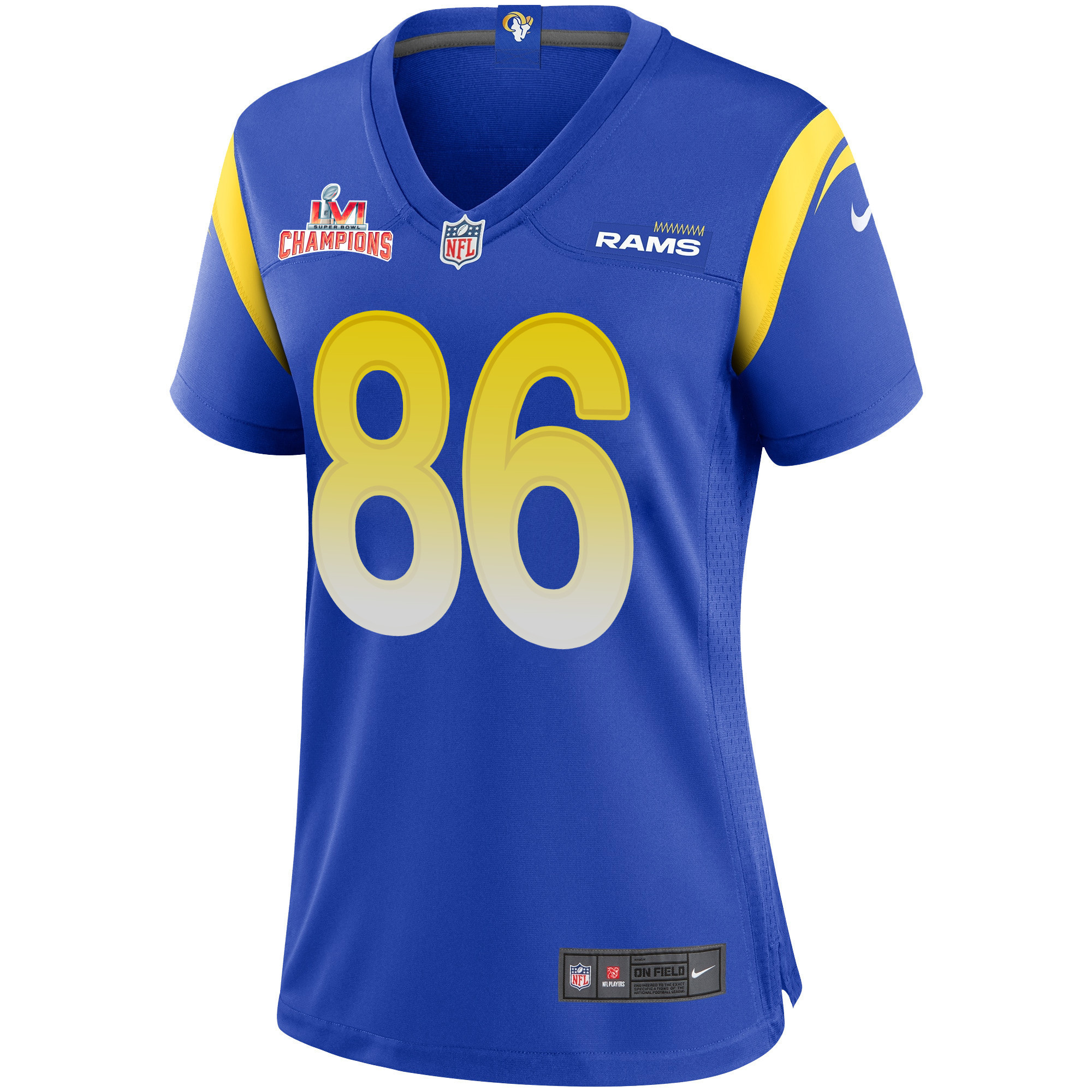 Super Bowl LVI Champions Los Angeles Rams Kendall Blanton 86 Royal Women's Jersey Jersey