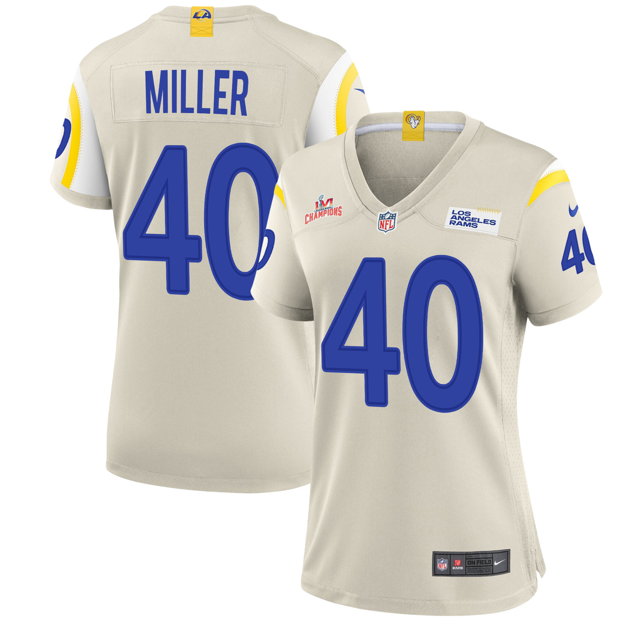 Super Bowl LVI Champions Los Angeles Rams Von Miller 40 Bone Women's Jersey Jersey