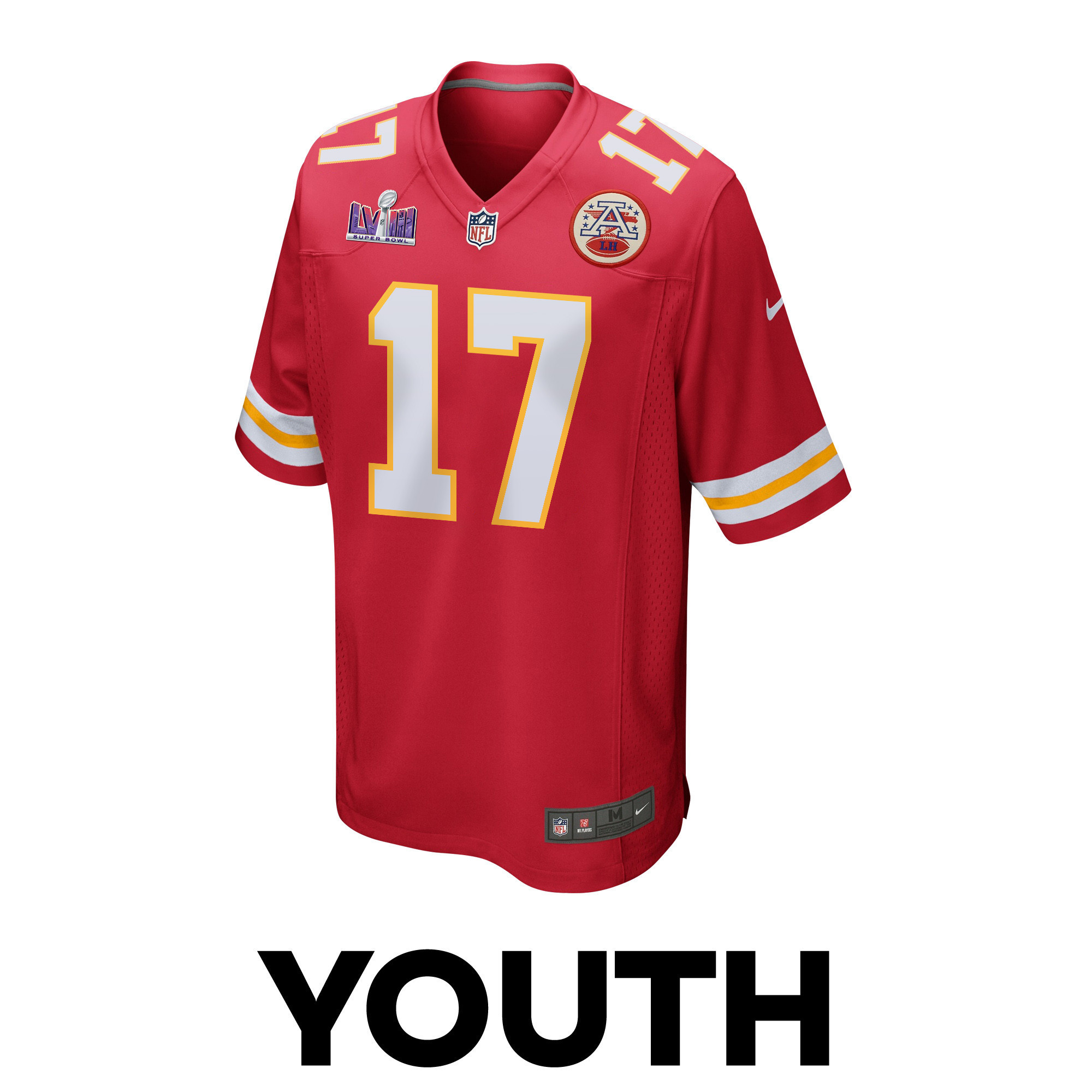 Richie James 17 Kansas City Chiefs Super Bowl LVIII Patch Game YOUTH Jersey - Red