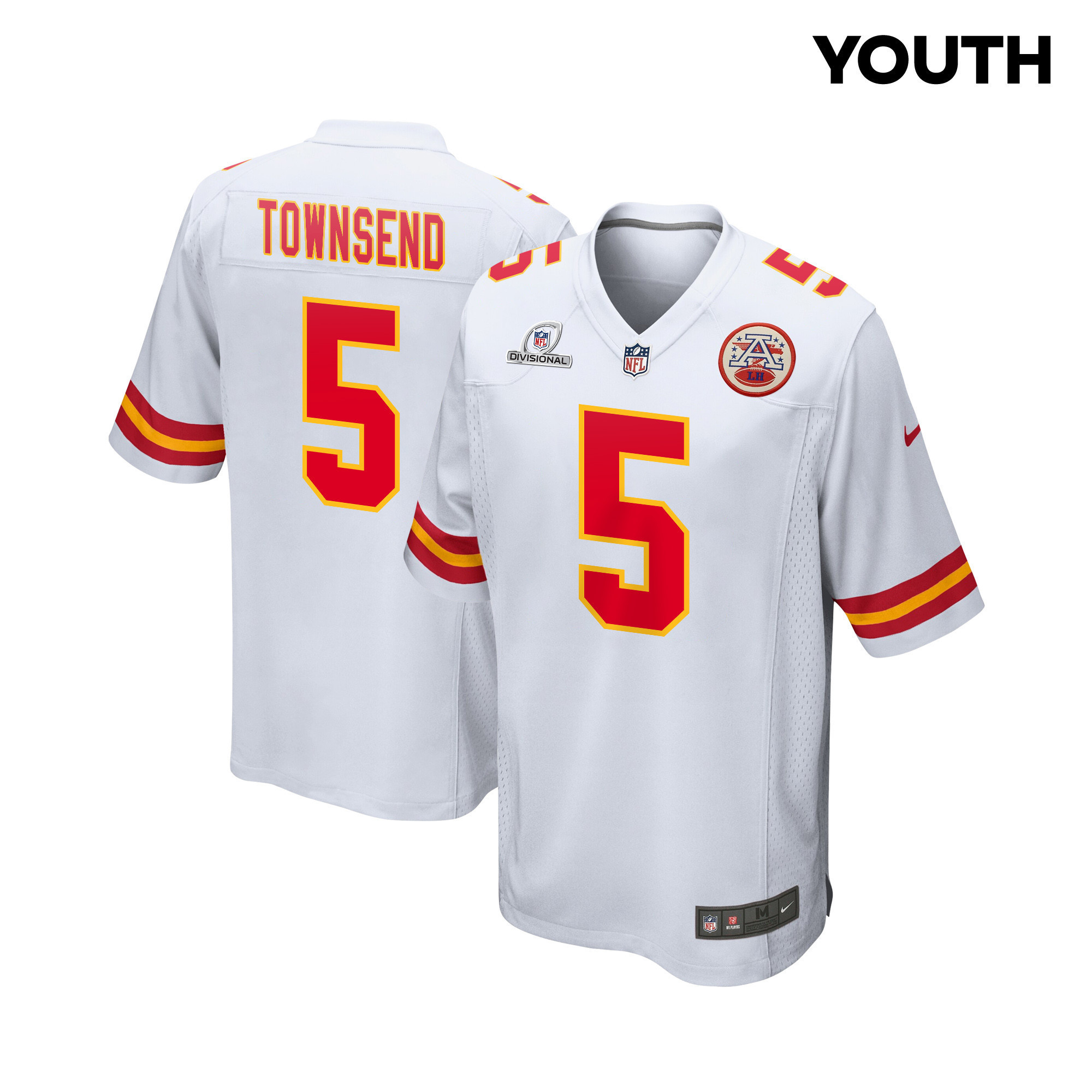 Tommy Townsend 5 Kansas City Chiefs Super Bowl LVIII Patch Game YOUTH Jersey - White