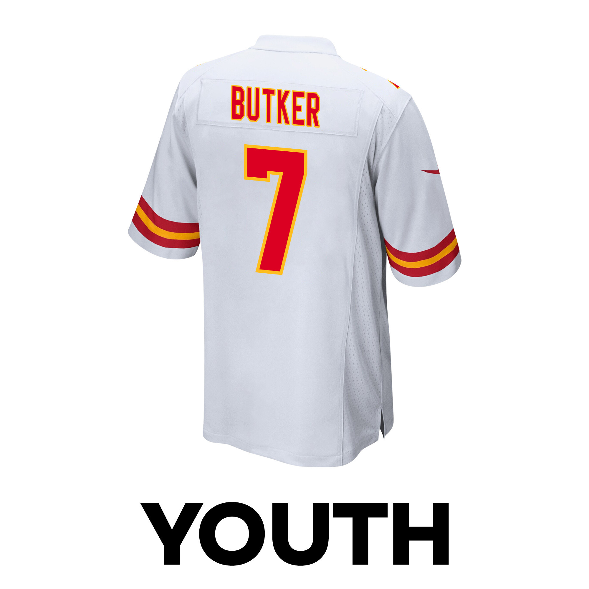 Harrison Butker 7 Kansas City Chiefs Super Bowl LVIII Patch Game YOUTH Jersey - White
