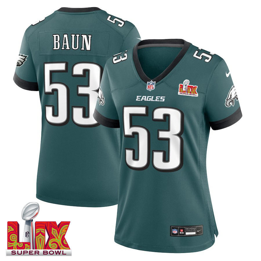Zack Baun #53 Philadelphia Eagles Super Bowl LIX Women's Jersey - Midnight Green
