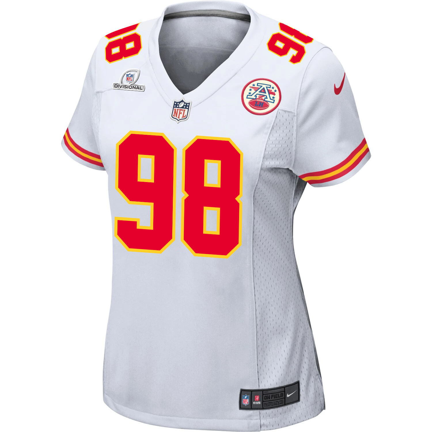 Tershawn Wharton 98 Kansas City Chiefs Super Bowl LVIII Patch Game Women Jersey - White