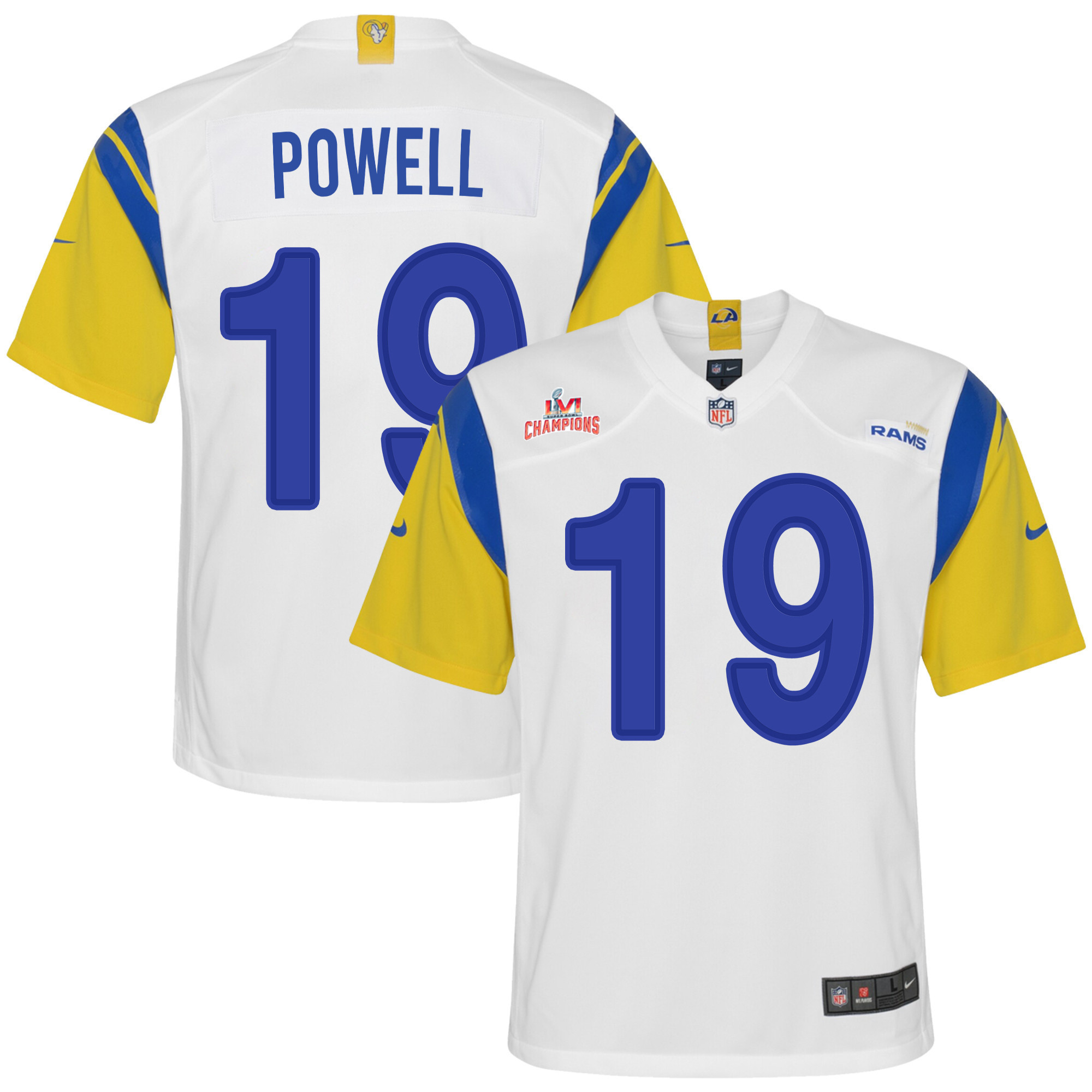 Super Bowl LVI Champions Los Angeles Rams Brandon Powell 19 White Youth's Jersey Jersey