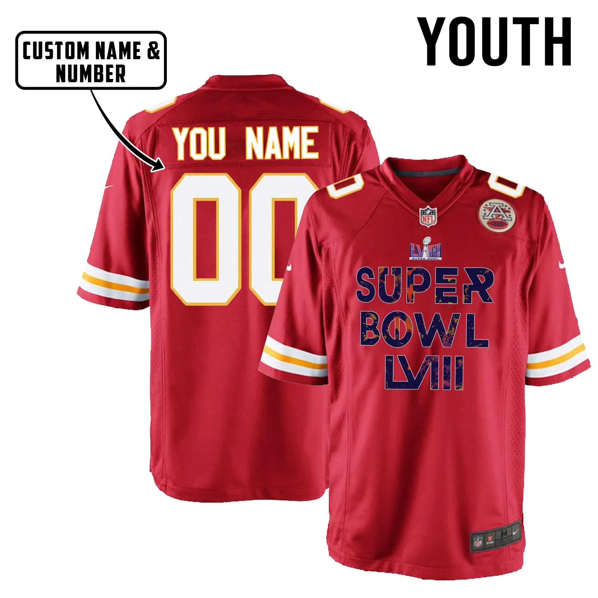 Kansas City Chiefs Super Bowl LVIII Vintage Game YOUTH Jersey - Red V42