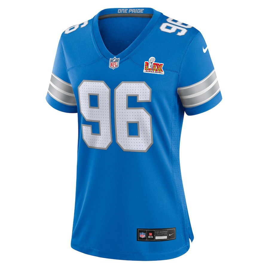 Kyle Peko #96 Detroit Lions Super Bowl LIX Women's Jersey - Blue