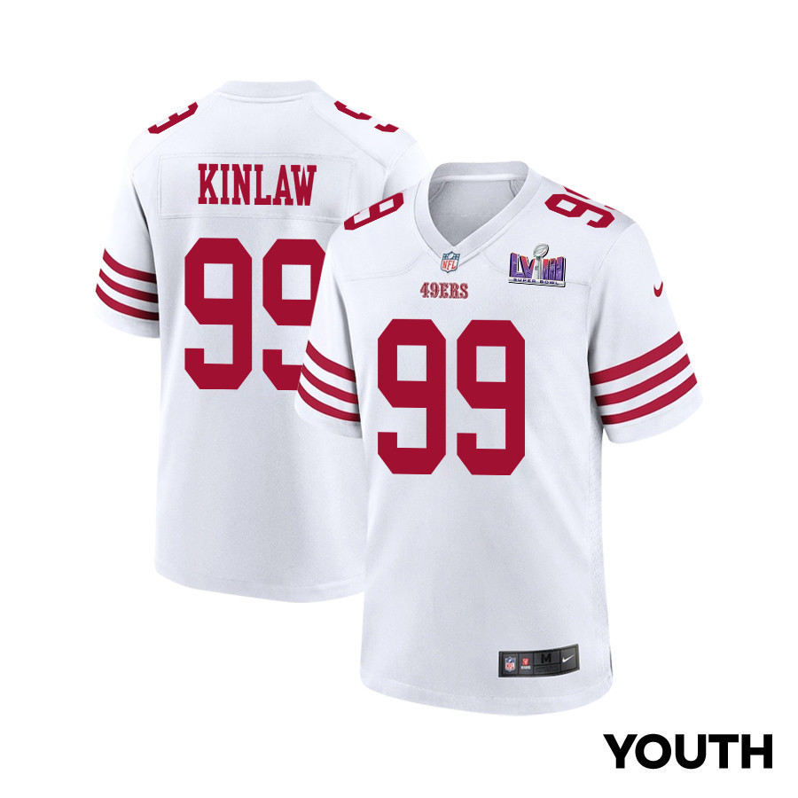 Javon Kinlaw 99 San Francisco 49ers Super Bowl LVIII Patch Game YOUTH Jersey - White