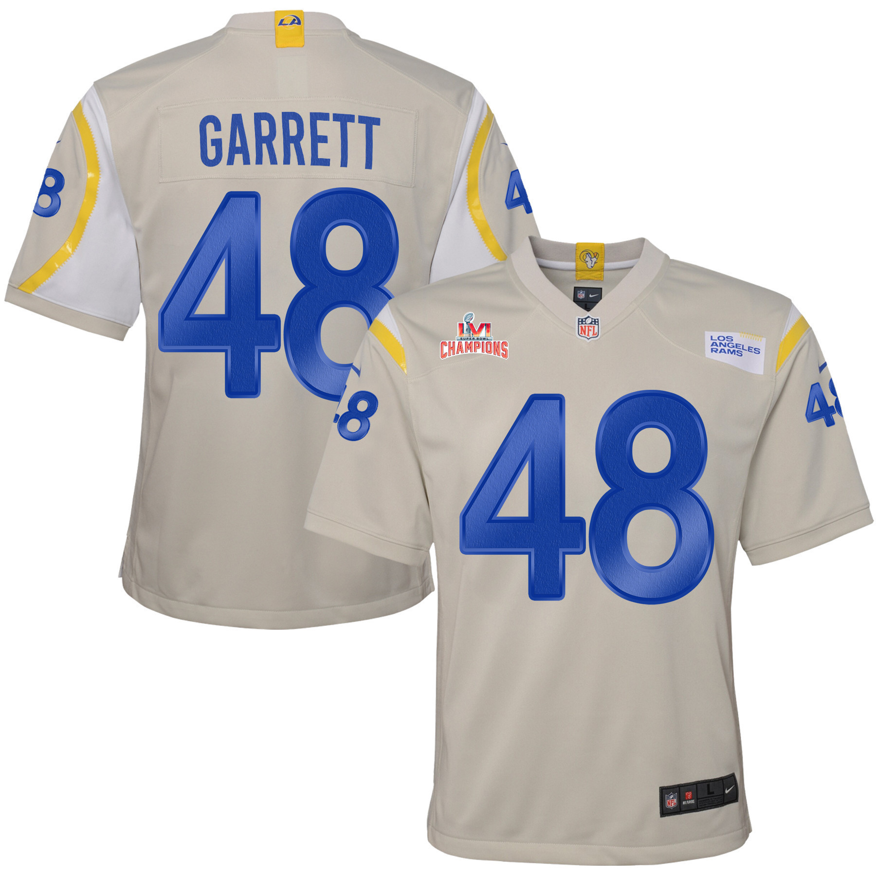Super Bowl LVI Champions Los Angeles Rams Chris Garrett 48 Bone Youth's Jersey Jersey