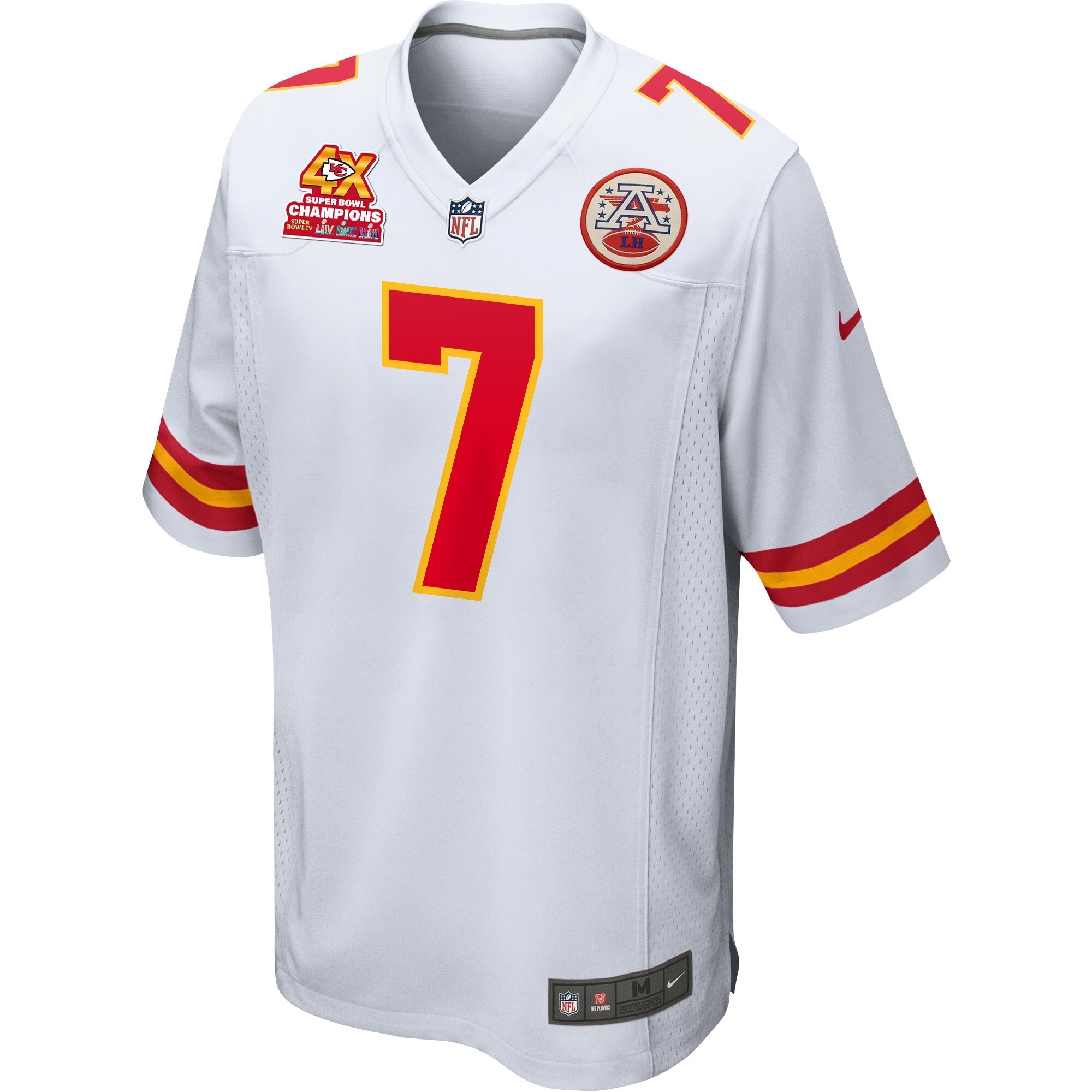 Harrison Butker 7 Kansas City Chiefs Super Bowl LVIII Champions 4X Game Men Jersey - White