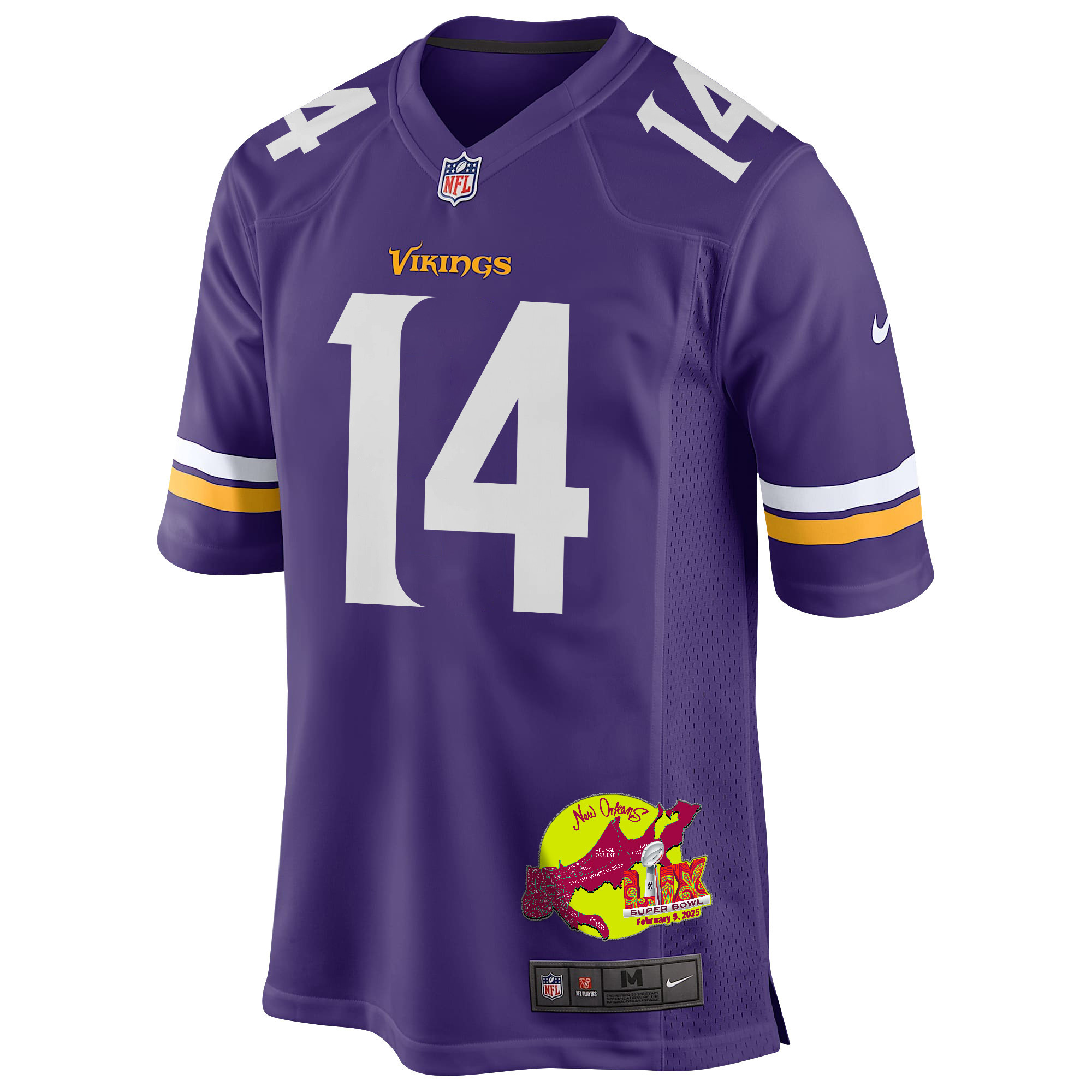 Sam Darnold 14 Minnesota Vikings Super Bowl LIX New Orleans Patch Game Men Jersey - Purple