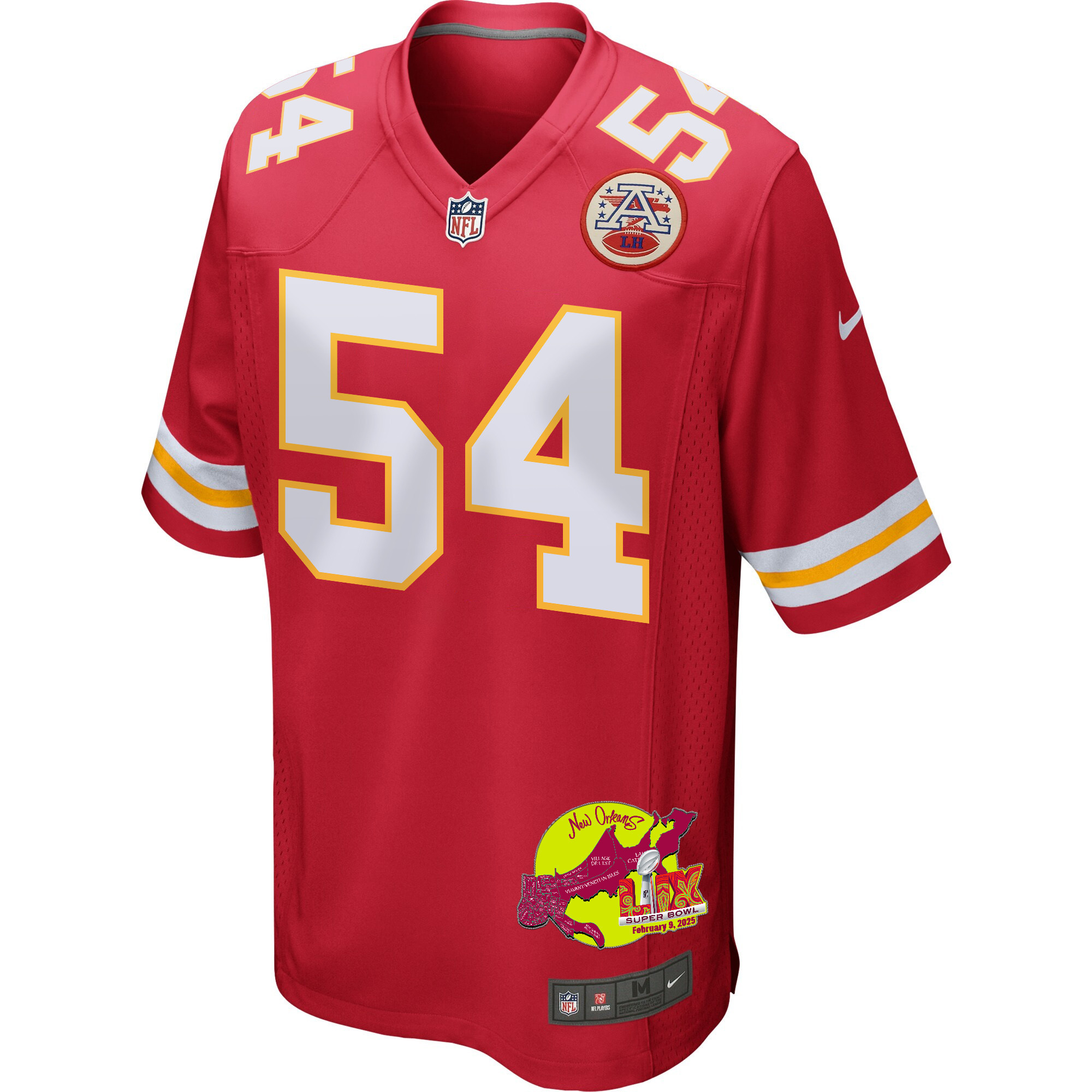 Leo Chenal 54 Kansas City Chiefs Super Bowl LIX New Orleans Patch Game Men Jersey - Red
