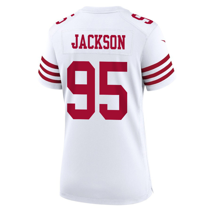 Drake Jackson 95 San Francisco 49ers Super Bowl LVIII Patch Game Women Jersey - White