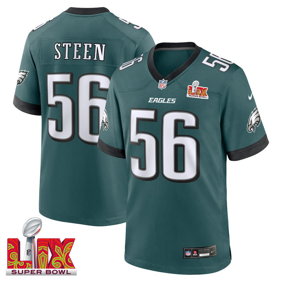 Tyler Steen #56 Philadelphia Eagles Super Bowl LIX Jersey - Men's - Midnight Green
