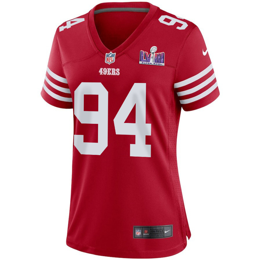 Clelin Ferrell 94 San Francisco 49ers Super Bowl LVIII Patch Game Women Jersey - Scarlet
