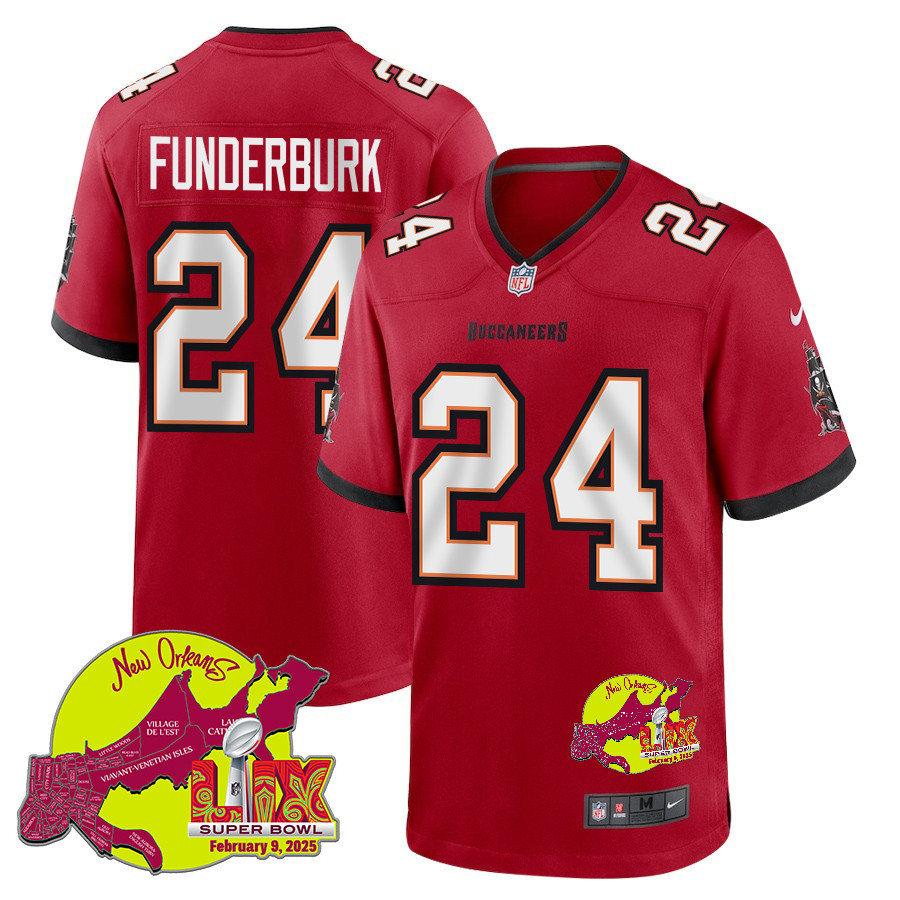 Tyrek Funderburk 24 Tampa Bay Buccaneers Super Bowl LIX New Orleans Patch Game Men Jersey - Red