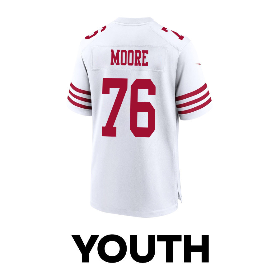 Jaylon Moore 76 San Francisco 49ers Super Bowl LVIII Patch Game YOUTH Jersey - White