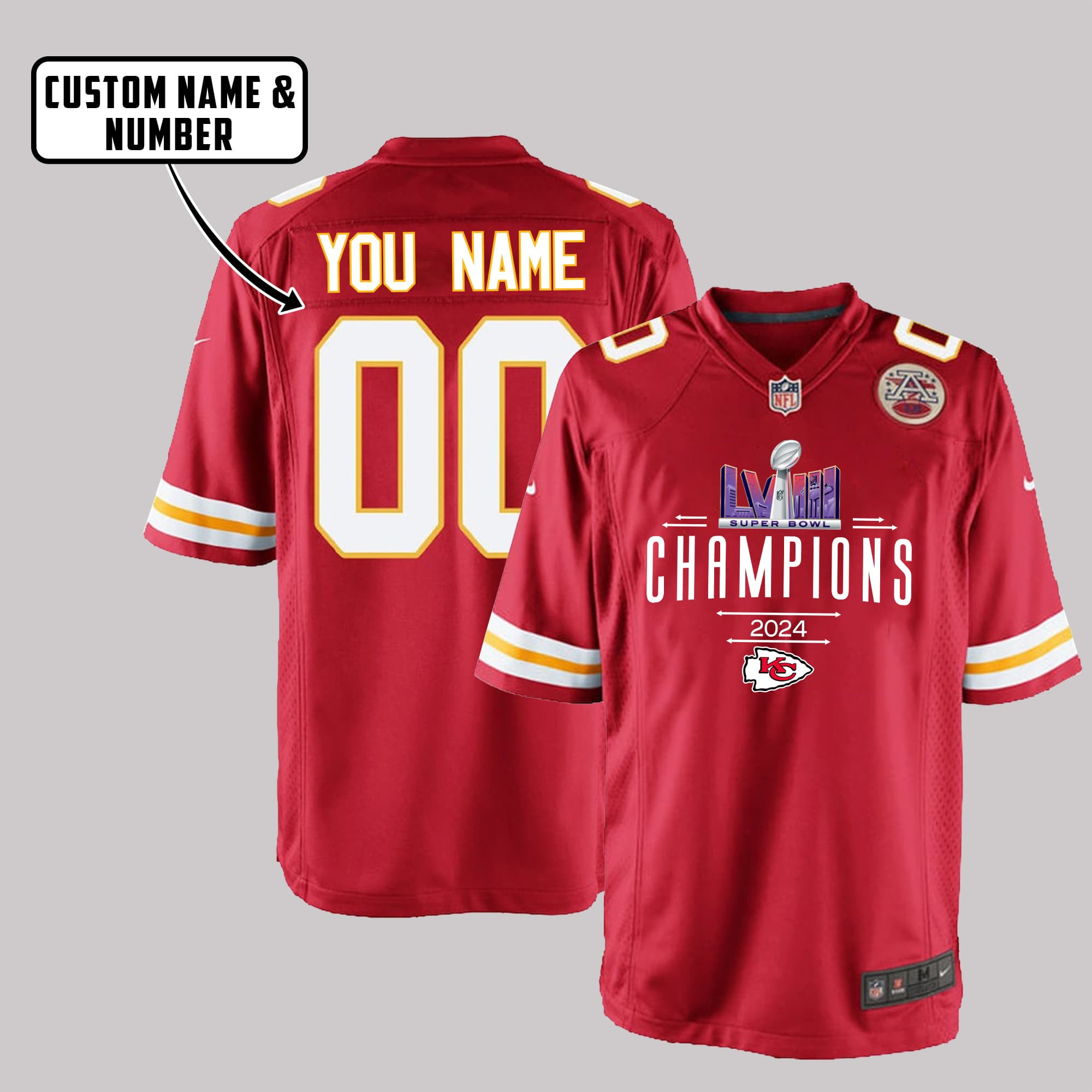 Kansas City Chiefs Super Bowl LVIII Game Style YOUTH Jersey - Red V2