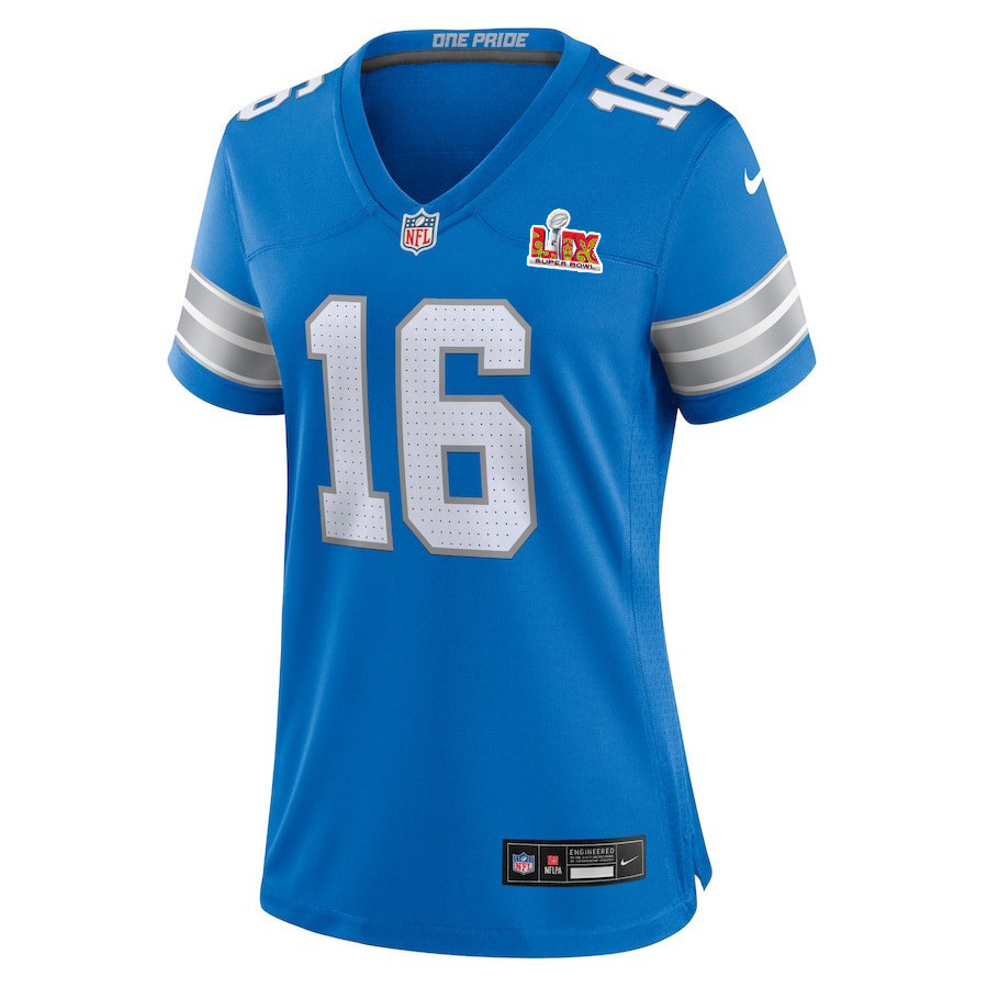 Jared Goff #16 Detroit Lions Super Bowl LIX Women's Jersey - Blue