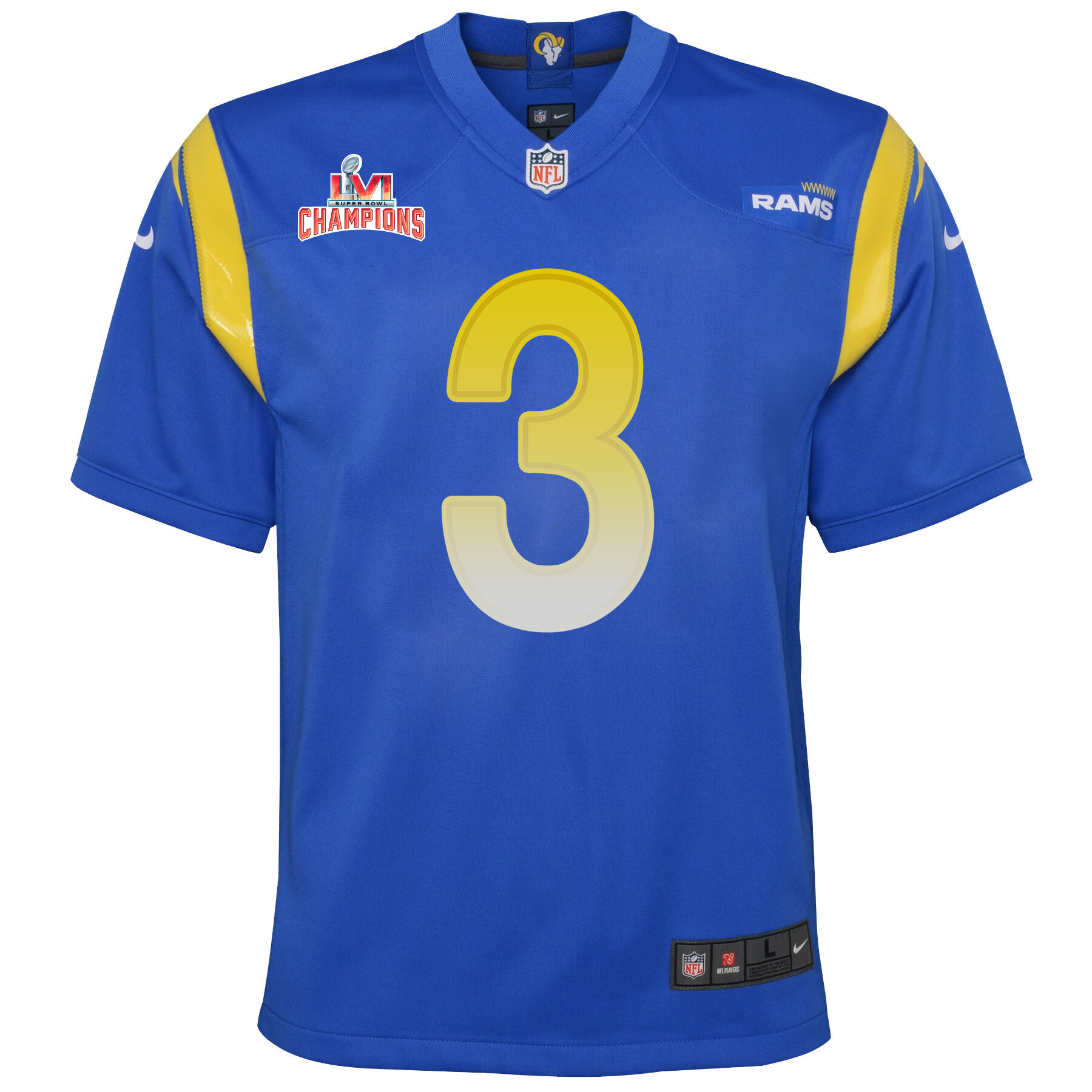 Super Bowl LVI Champions Los Angeles Rams Odell Beckham Jr. 3 Royal Youth's Jersey Jersey
