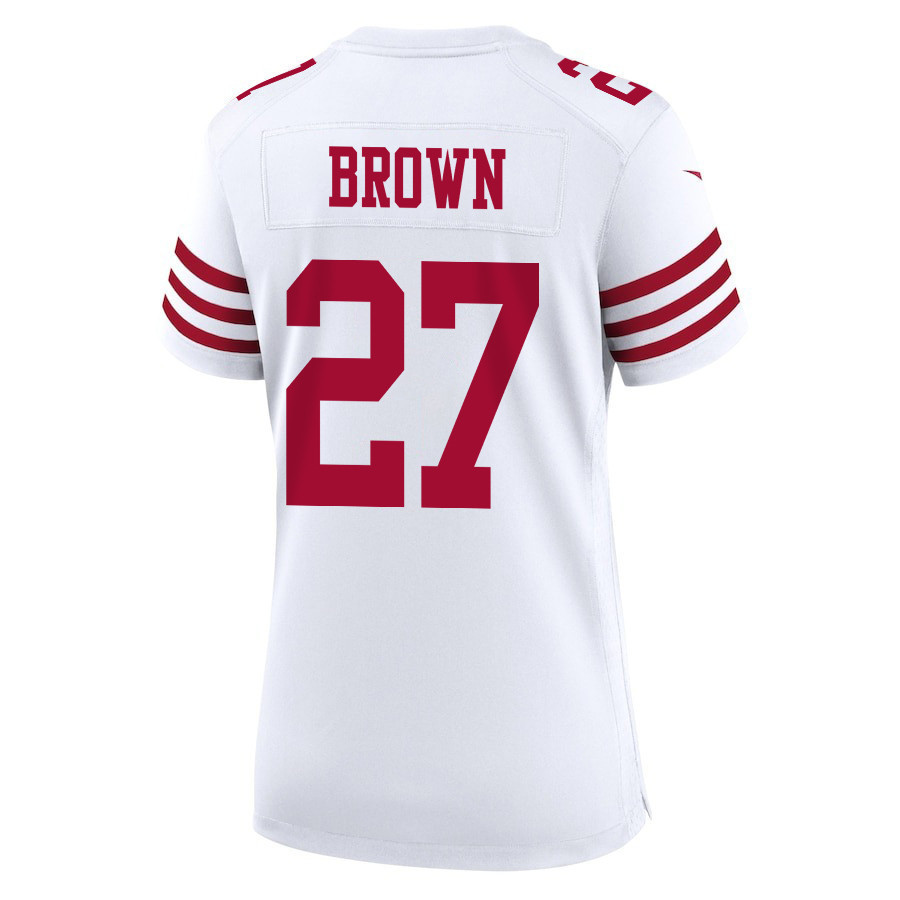 Ji'Ayir Brown 27 San Francisco 49ers Super Bowl LVIII Patch Game Women Jersey - White
