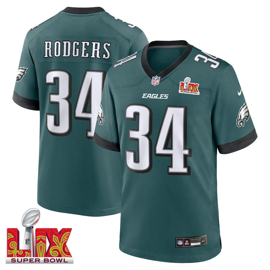 Isaiah Rodgers #34 Philadelphia Eagles Super Bowl LIX Jersey - Men's - Midnight Green