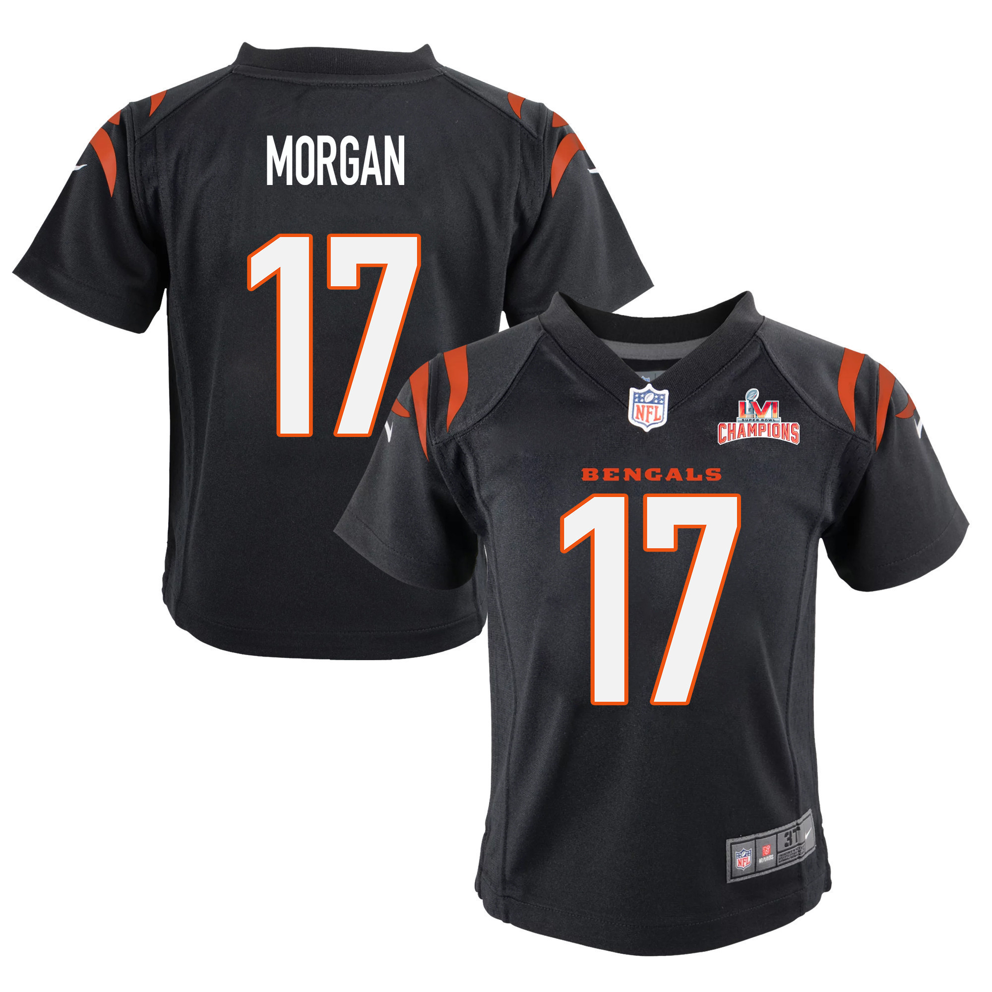 Super Bowl LVI Champions Cincinnati Bengals Stanley Morgan 17 Black Youth's Jersey Jersey