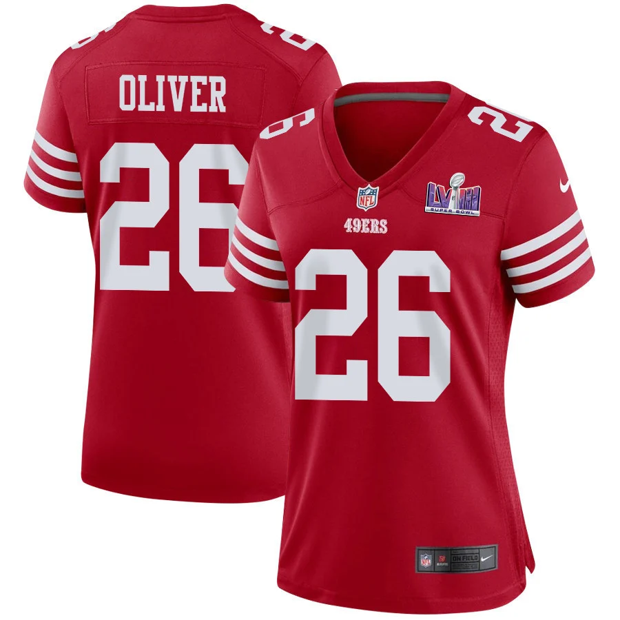 Isaiah Oliver 26 San Francisco 49ers Super Bowl LVIII Patch Game Women Jersey - Scarlet