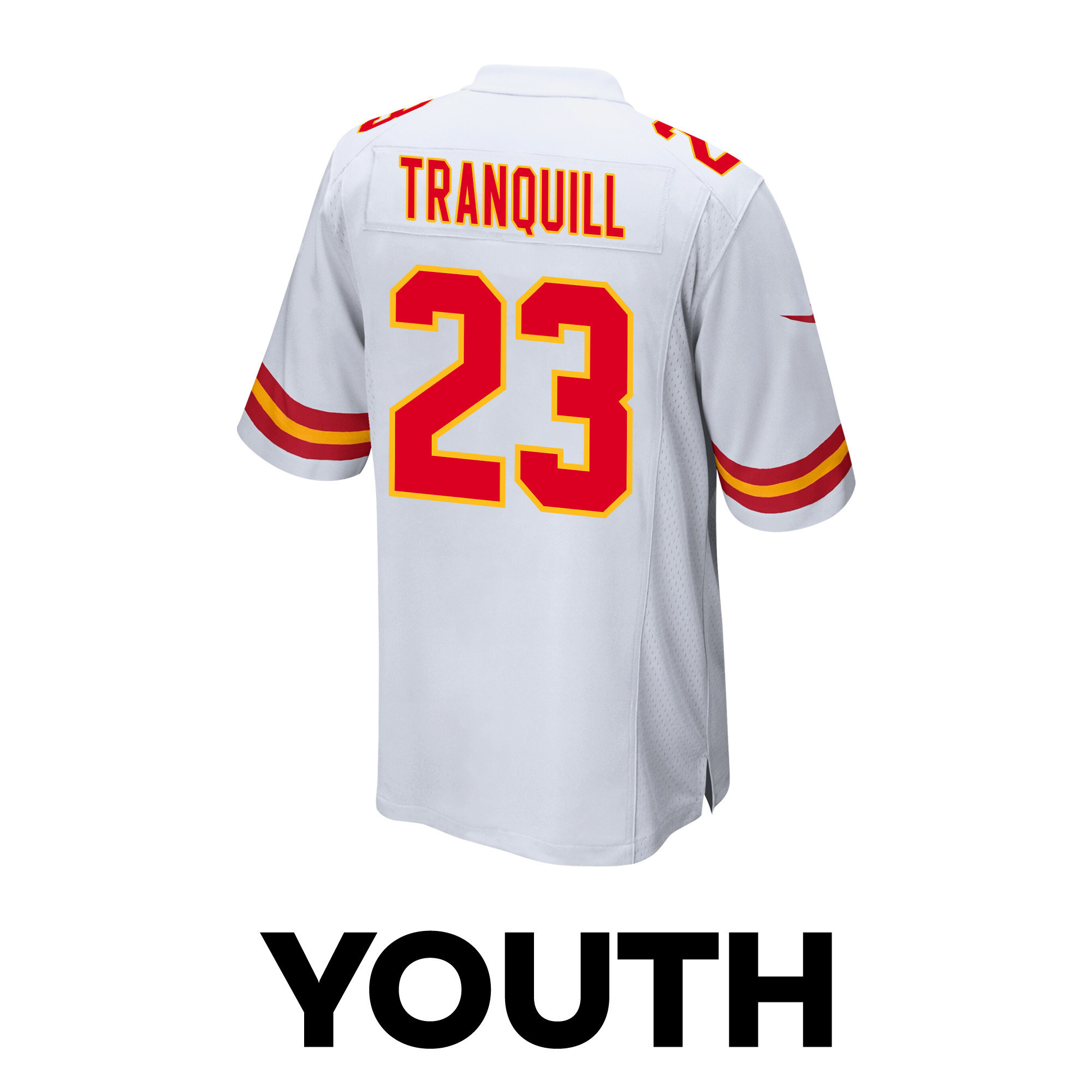 Drue Tranquill 23 Kansas City Chiefs Super Bowl LVIII Patch Game YOUTH Jersey - White