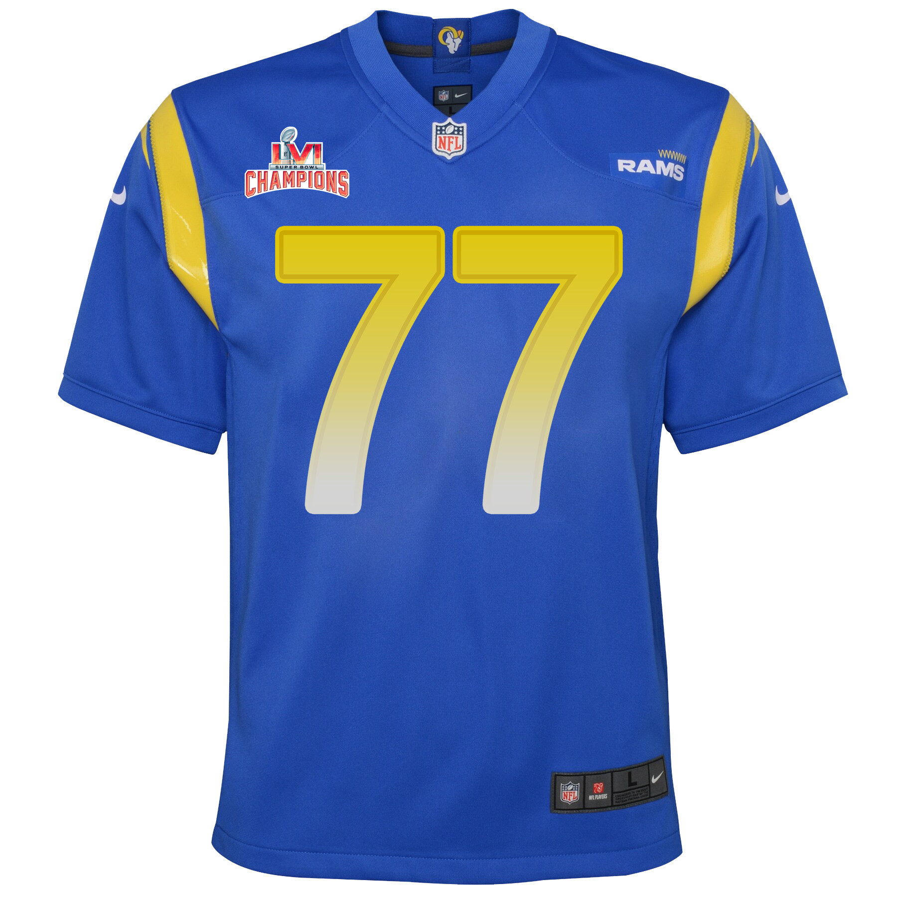Super Bowl LVI Champions Los Angeles Rams Andrew Whitworth 77 Royal Youth's Jersey Jersey