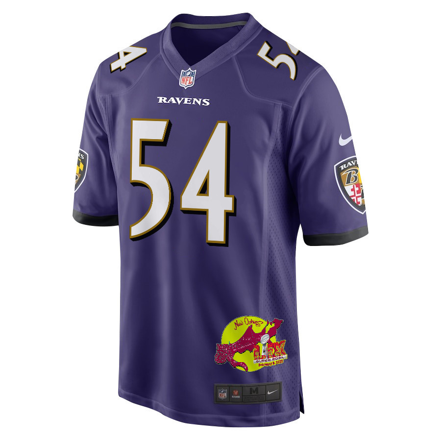 Kristian Welch 54 Baltimore Ravens Super Bowl LIX New Orleans Patch Game Men Jersey - Purple